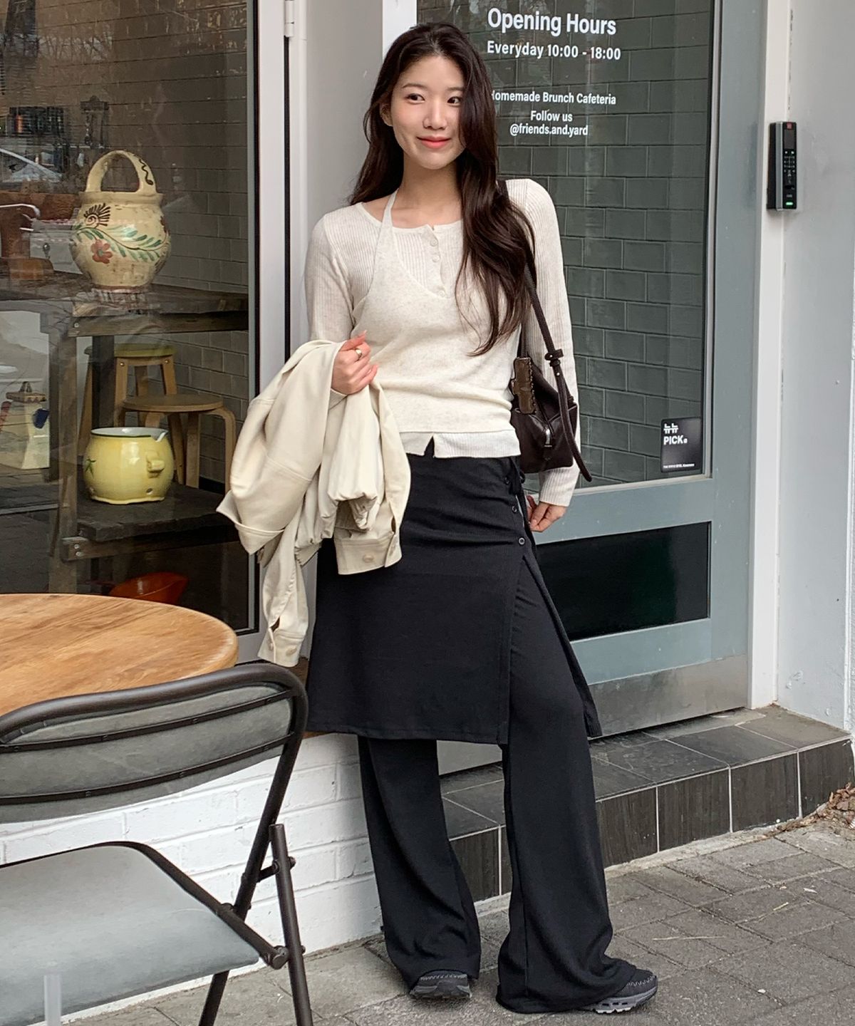 드로우핏 우먼(DRAWFIT WOMEN) 린넨 리브드 홀터 탑 가디건 세트 [OATMEAL]