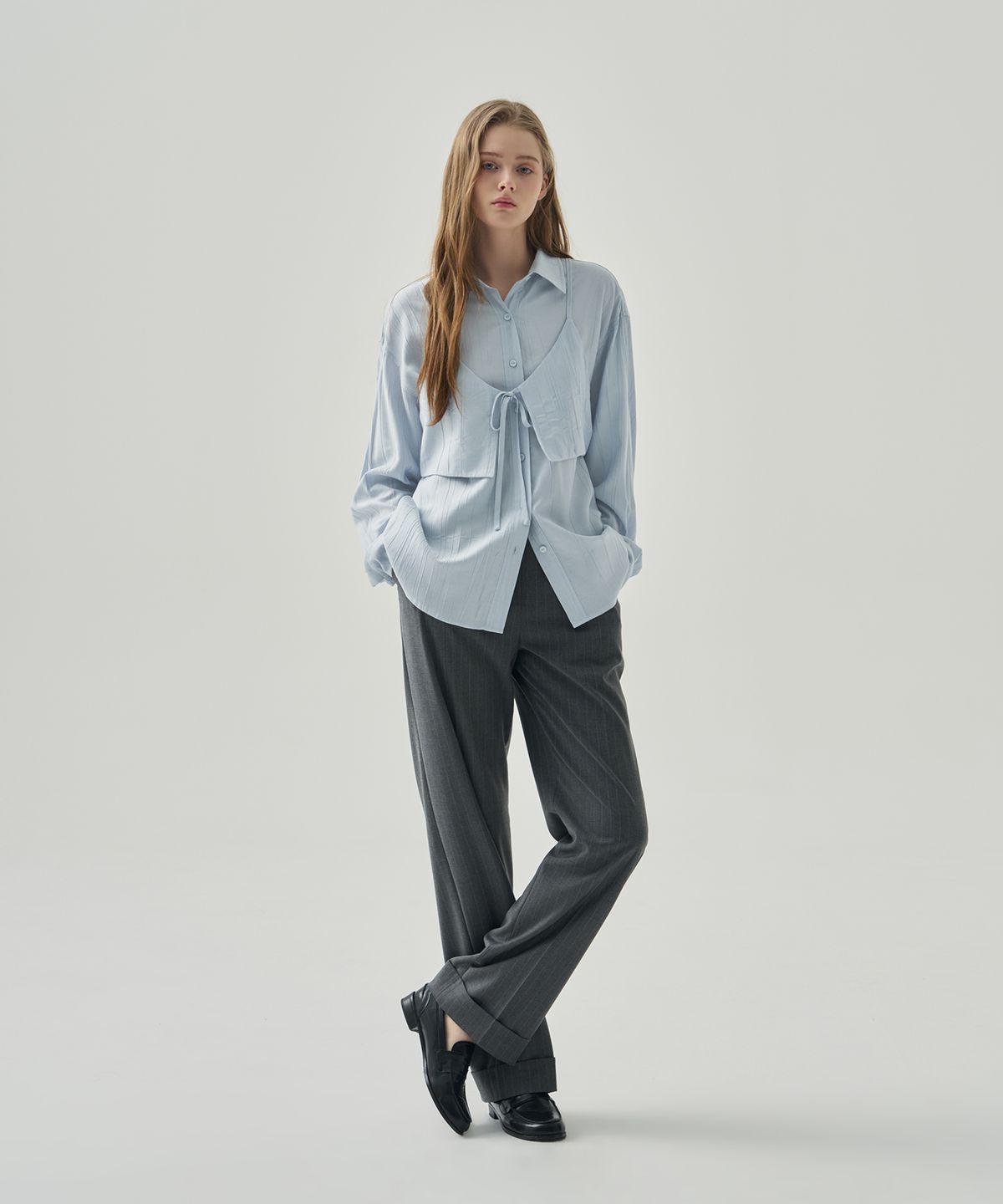 드로우핏 우먼(DRAWFIT WOMEN) 제인 레이어드 뷔스티에 블라우스 [BLACK]