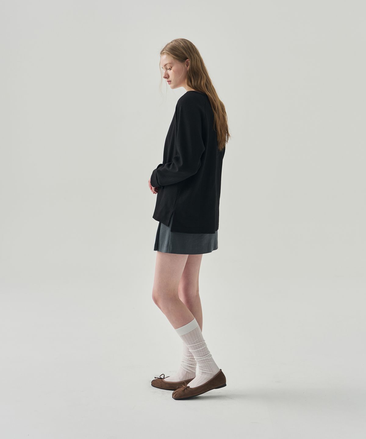 드로우핏 우먼(DRAWFIT WOMEN) 마그넷 버튼 와플 티셔츠 [M.GREY]
