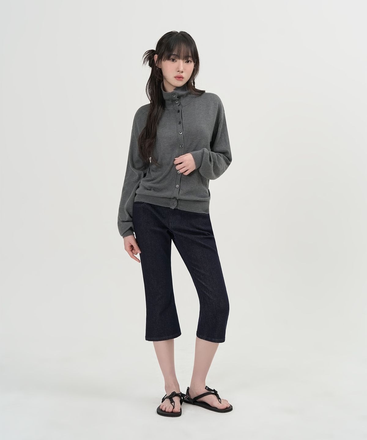 토피 우먼(TOFFEE WOMEN) W 소프트 하이넥 가디건 (GREY)