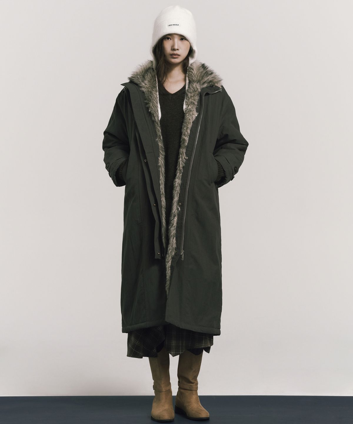 닉앤니콜(NICK&NICOLE) FUR PADDED PARKA LONG JUMPER_CHARCOAL