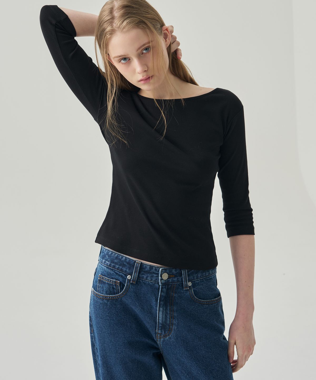 드로우핏 우먼(DRAWFIT WOMEN) 소프트 베이직 보트넥 티셔츠 [BEIGE]