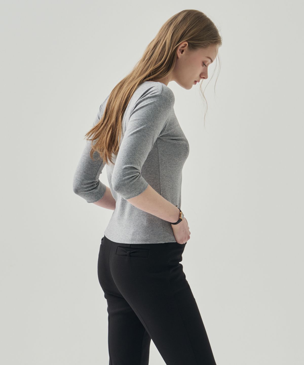 드로우핏 우먼(DRAWFIT WOMEN) 소프트 베이직 보트넥 티셔츠 [BEIGE]