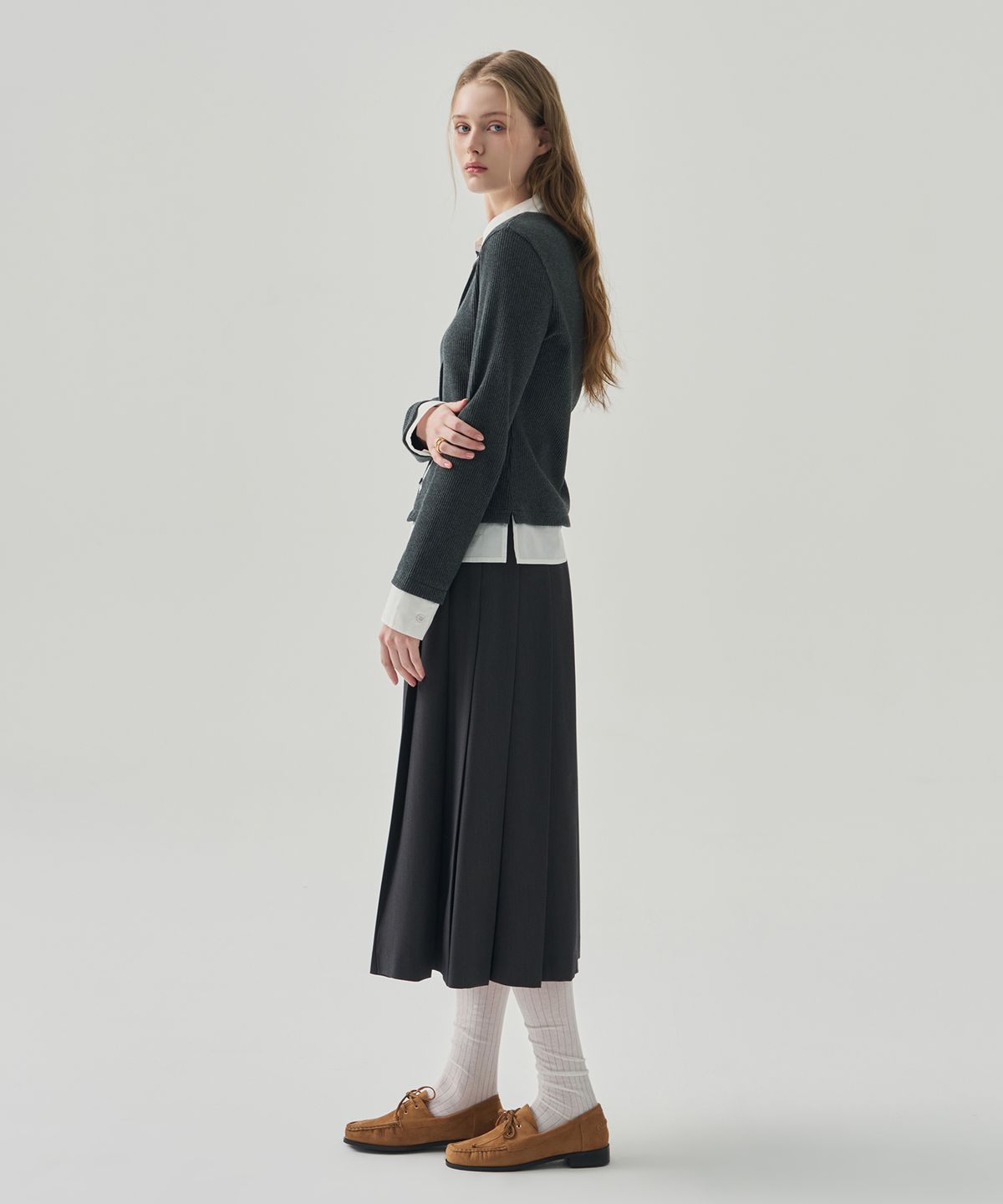 드로우핏 우먼(DRAWFIT WOMEN) 프로즈 레이어드 카라 셔츠 가디건 [BLACK]
