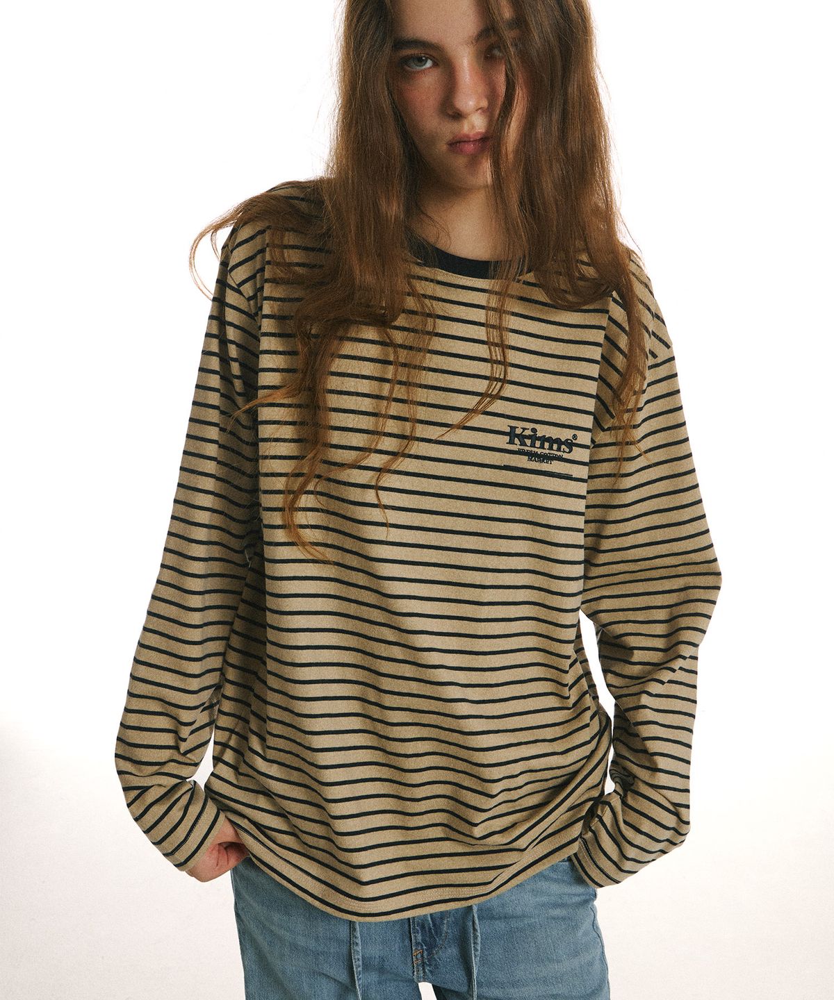 킴스 프레시 코튼 마켓(KIMS FRESH COTTON MARKET) Mini Bam Line Stripe LS Tee Beige