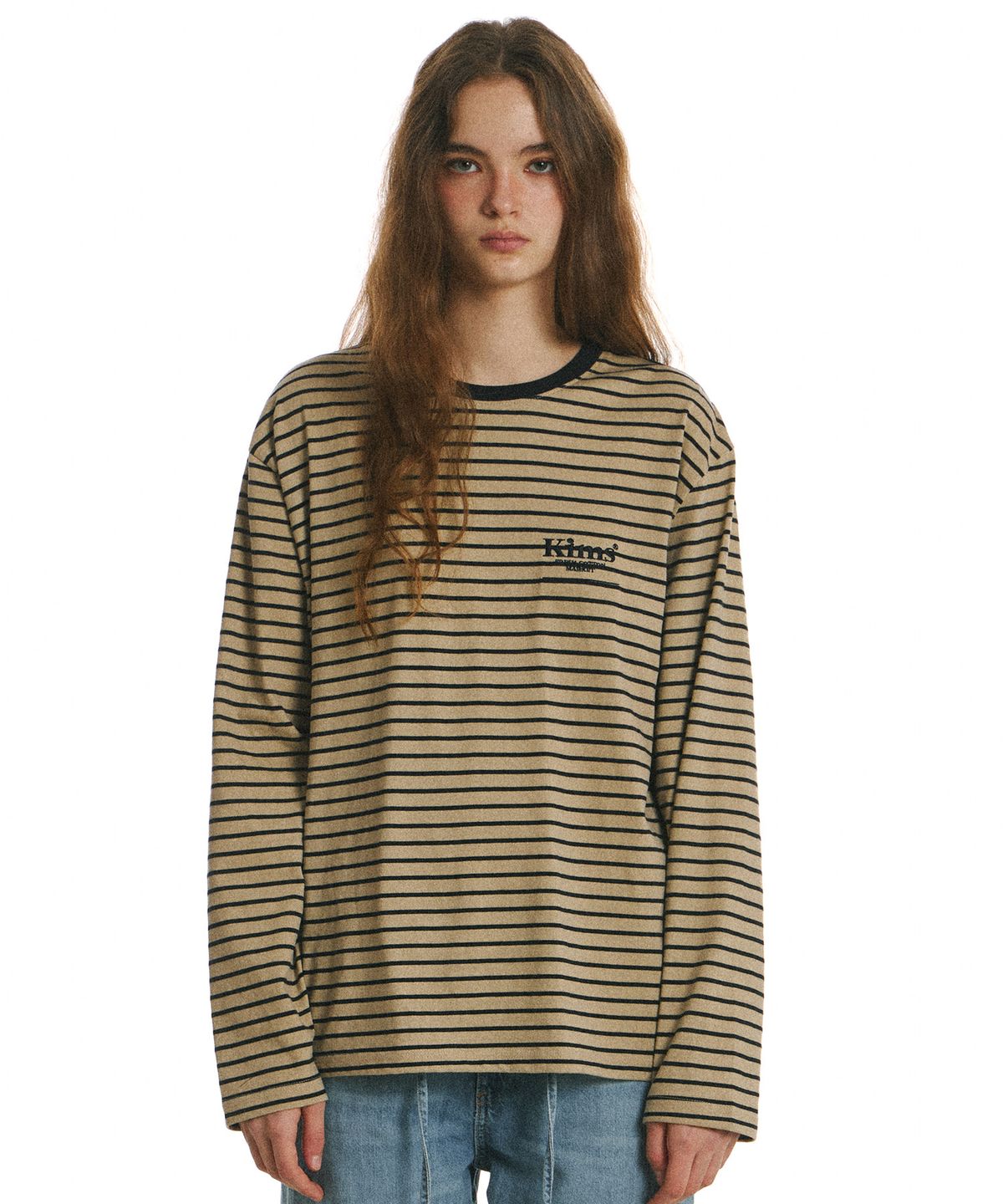 킴스 프레시 코튼 마켓(KIMS FRESH COTTON MARKET) Mini Bam Line Stripe LS Tee Beige
