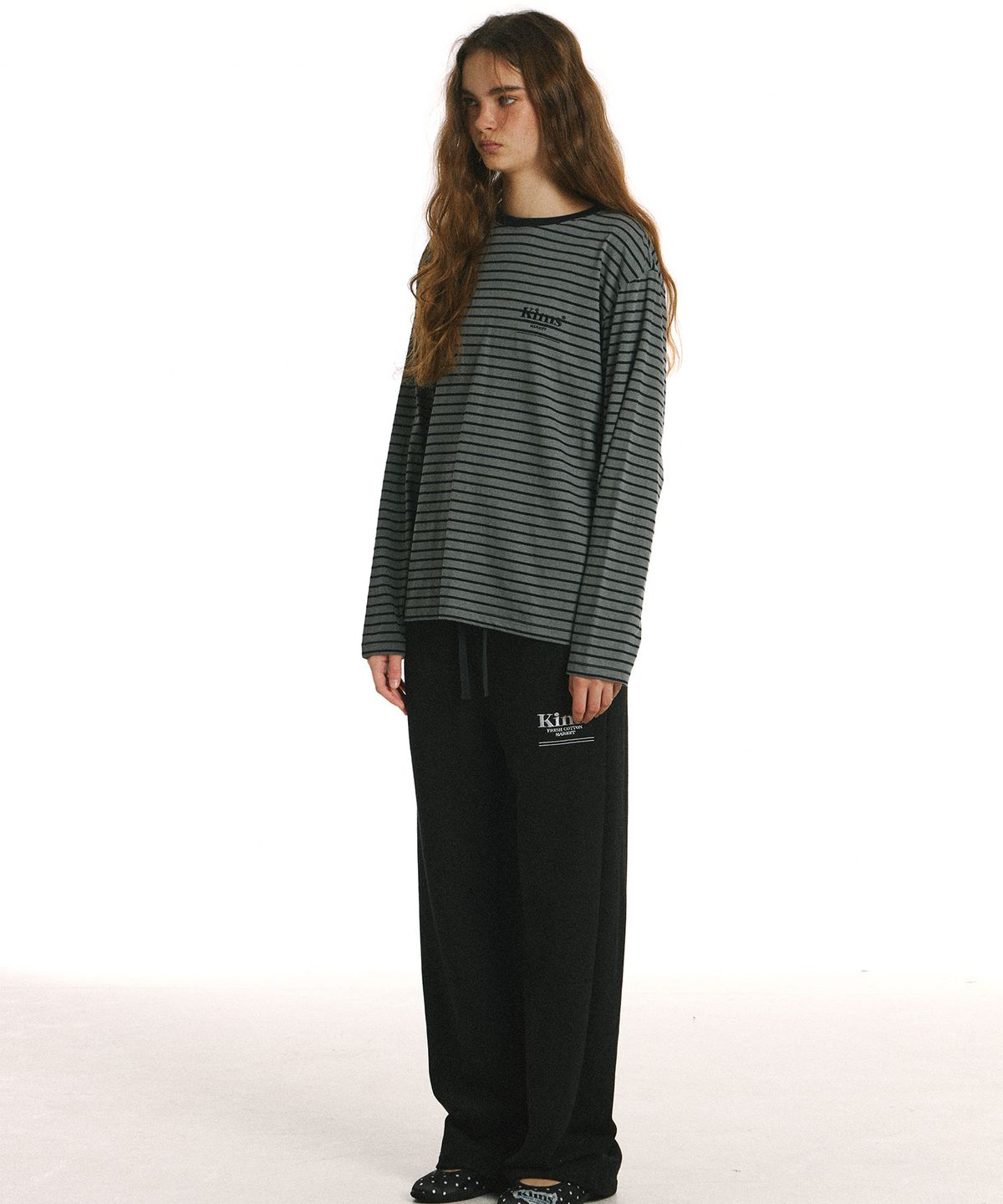 킴스 프레시 코튼 마켓(KIMS FRESH COTTON MARKET) Mini Bam Line Stripe LS Tee Charcoal
