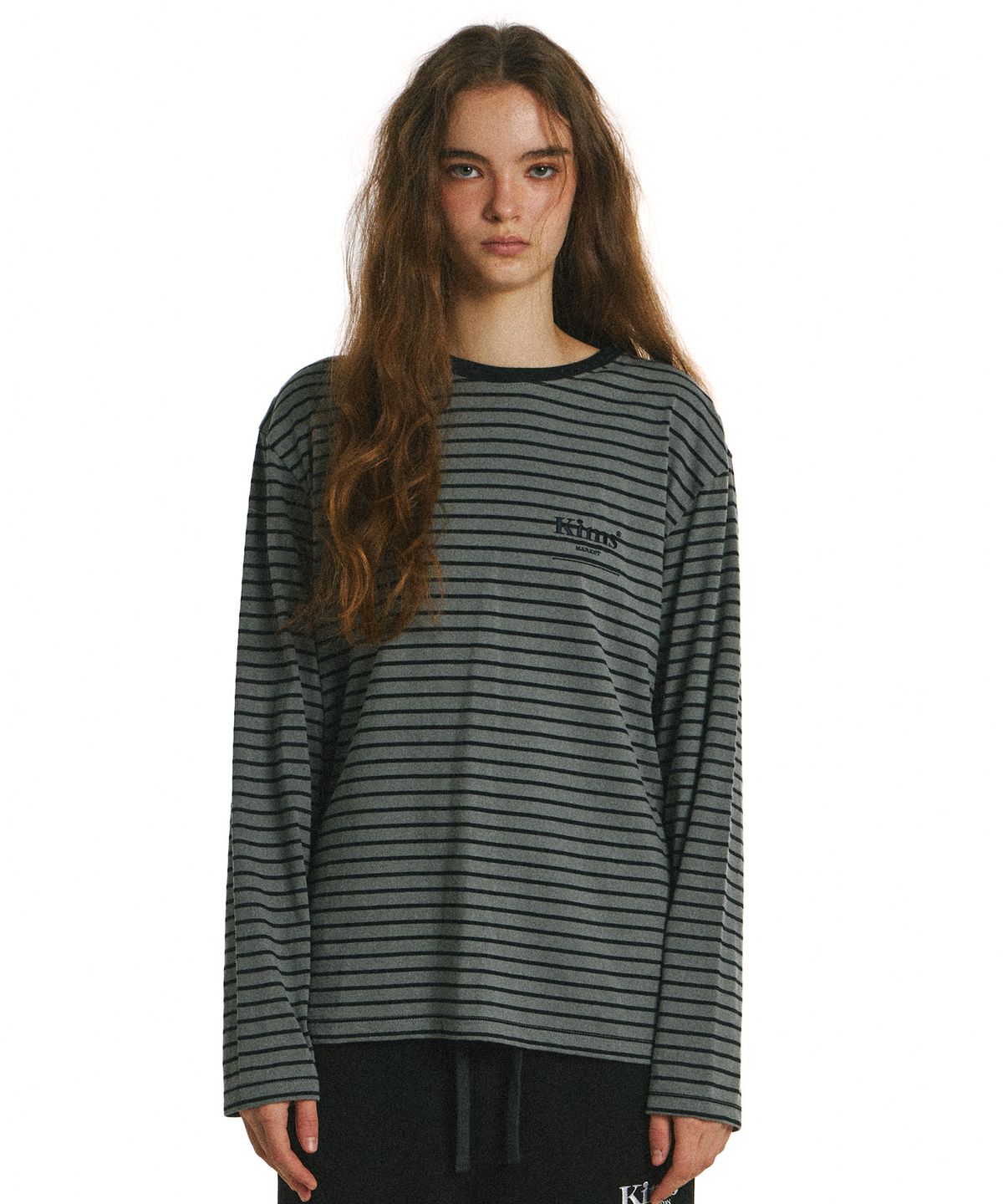 킴스 프레시 코튼 마켓(KIMS FRESH COTTON MARKET) Mini Bam Line Stripe LS Tee Charcoal