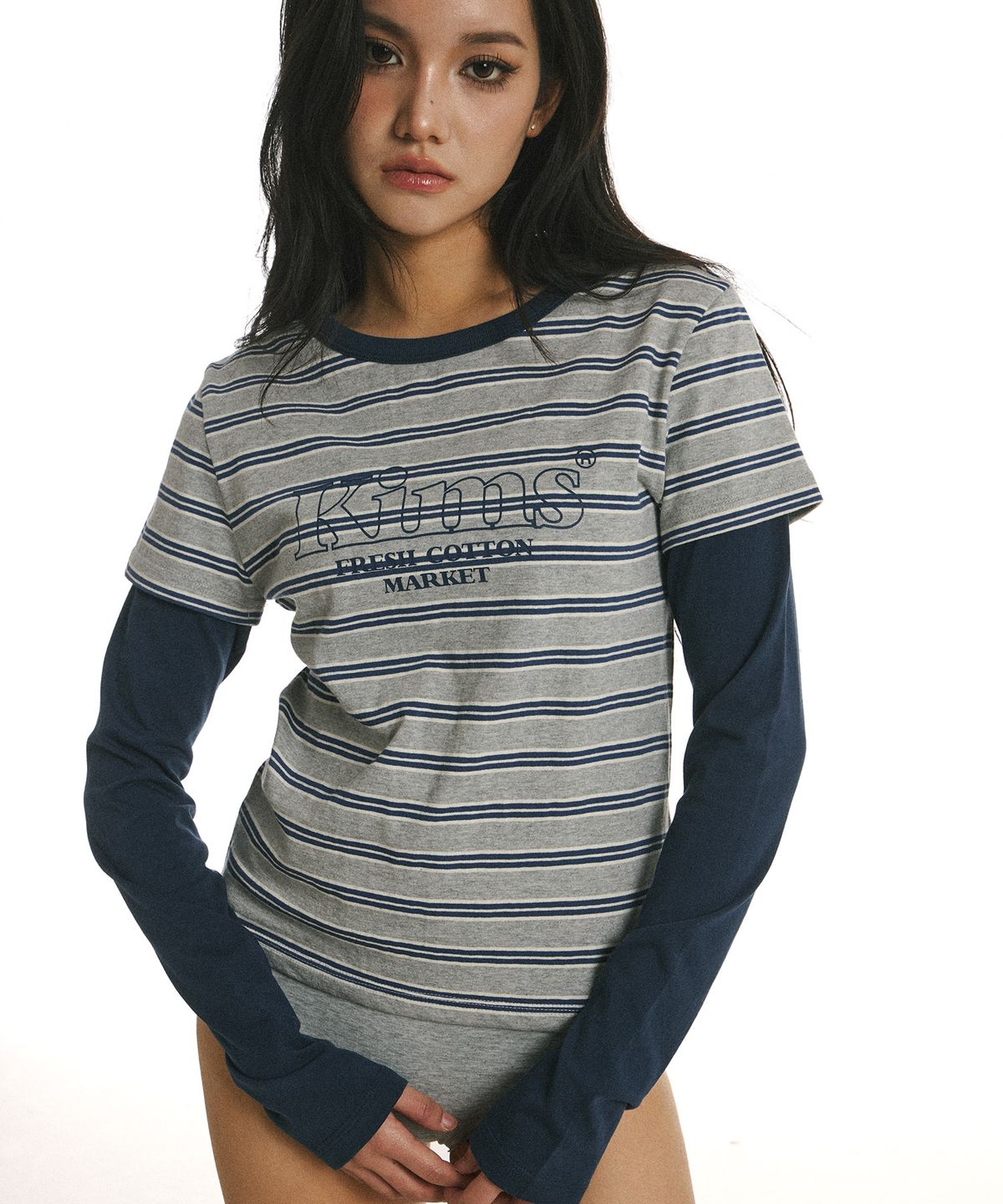 킴스 프레시 코튼 마켓(KIMS FRESH COTTON MARKET) Marine Stripe LS Tee Navy
