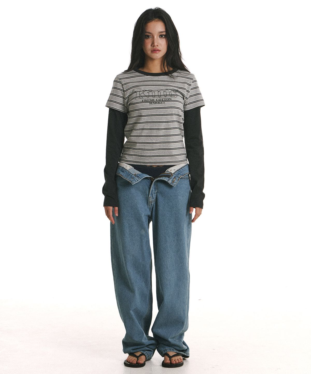 킴스 프레시 코튼 마켓(KIMS FRESH COTTON MARKET) Marine Stripe LS Tee Charcoal