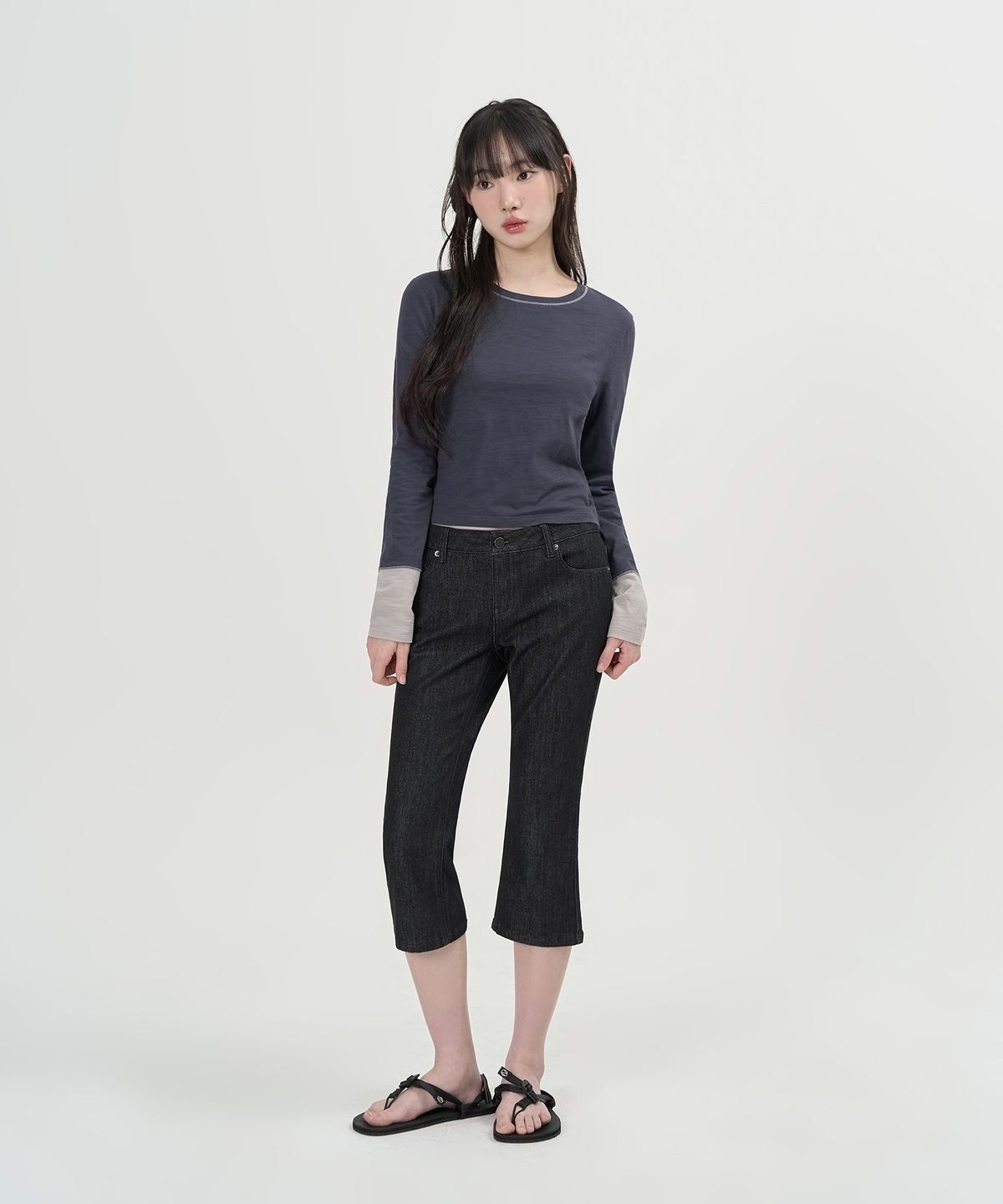 토피 우먼(TOFFEE WOMEN) W  롱 슬리브 커프스 티셔츠 (NAVY)