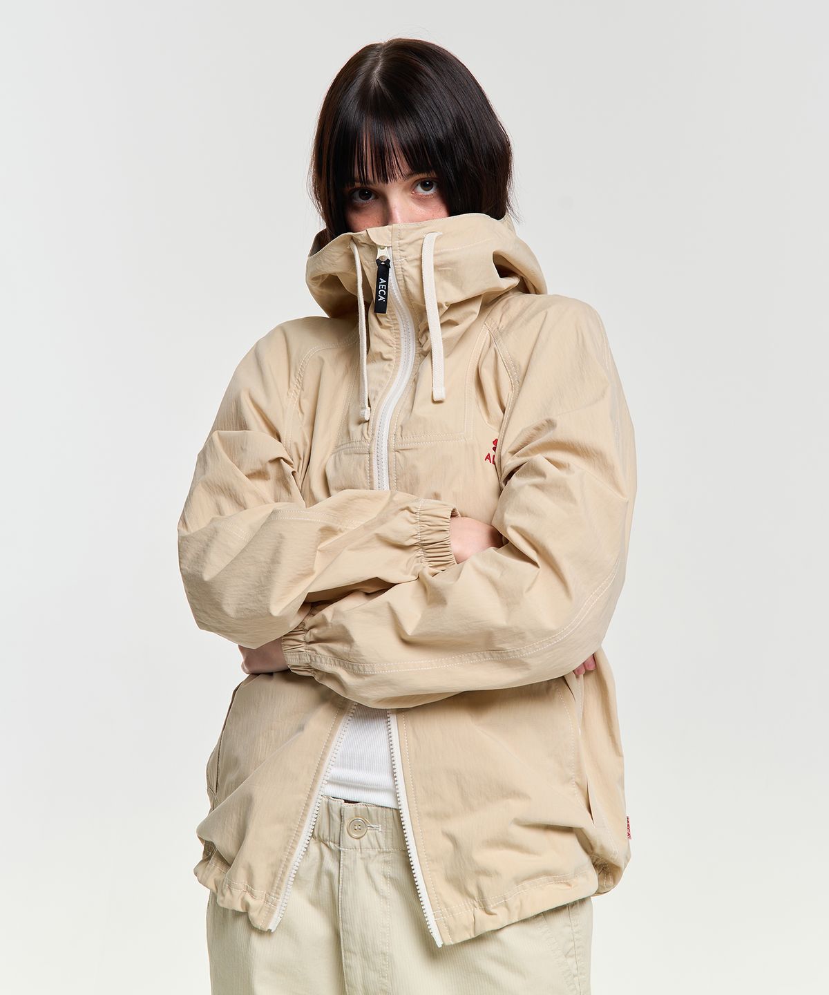 에이카화이트(AECA) STITCH HOODIE SPORTS JUMPER-BEIGE