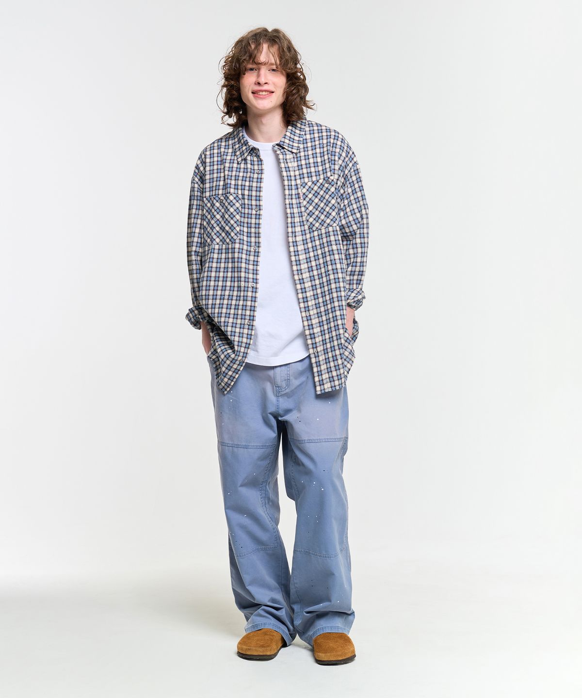 에이카화이트(AECA) WASHED PATCHWORK PANTS-BLUE