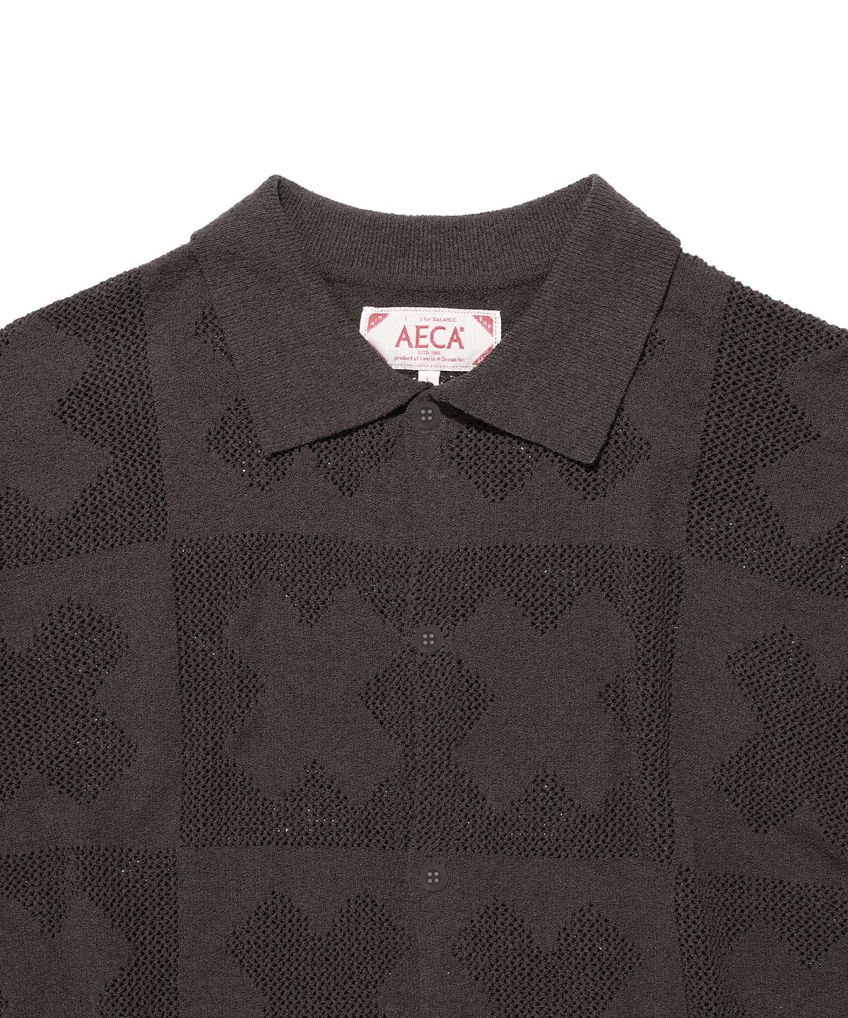 에이카화이트(AECA) CLOVER CROCHET HALF SLEEVE KNIT CARDIGAN-BROWN