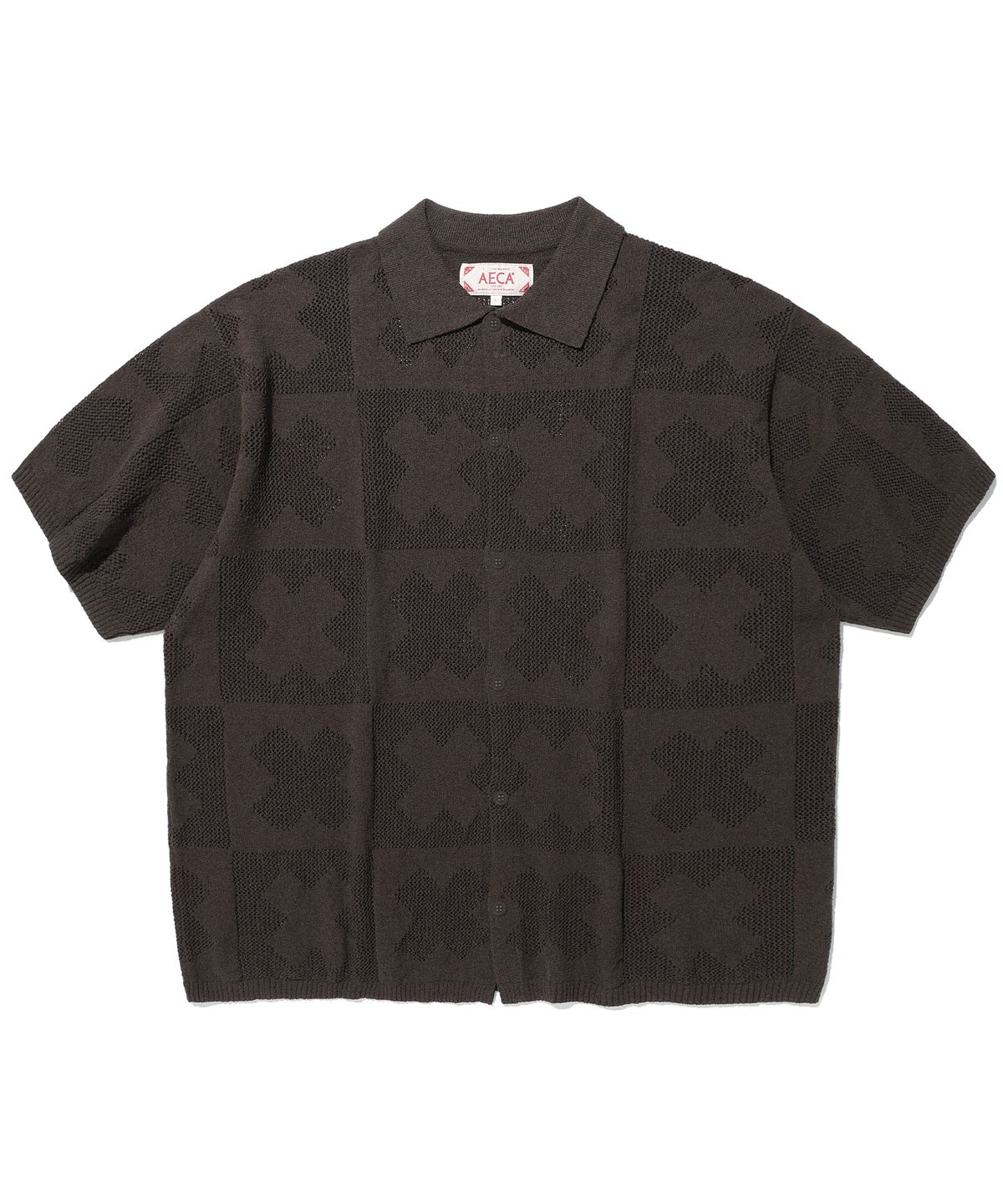 에이카화이트(AECA) CLOVER CROCHET HALF SLEEVE KNIT CARDIGAN-BROWN