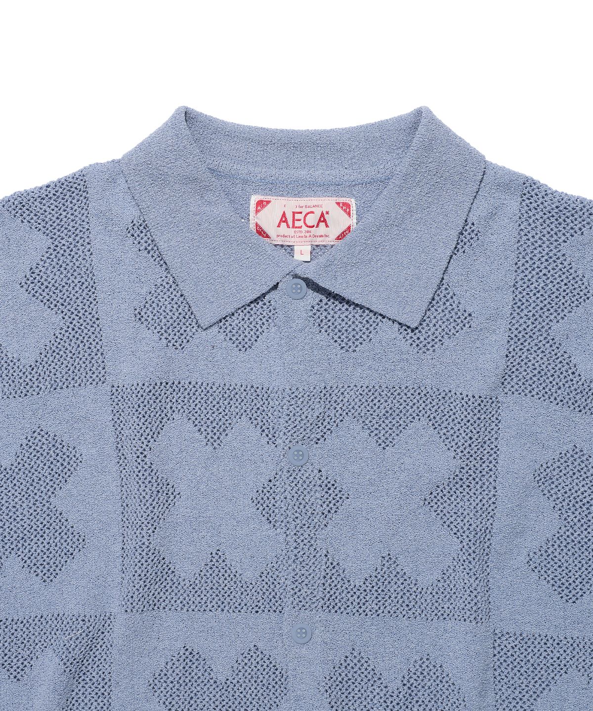 에이카화이트(AECA) CLOVER CROCHET HALF SLEEVE KNIT CARDIGAN-LIGHT BLUE