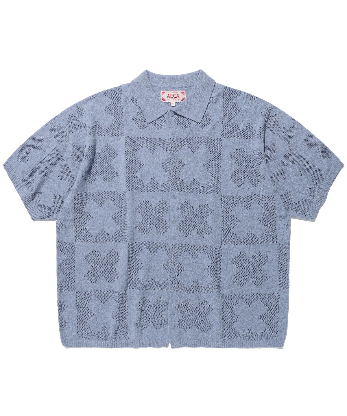 에이카화이트(AECA) CLOVER CROCHET HALF SLEEVE KNIT CARDIGAN-LIGHT BLUE
