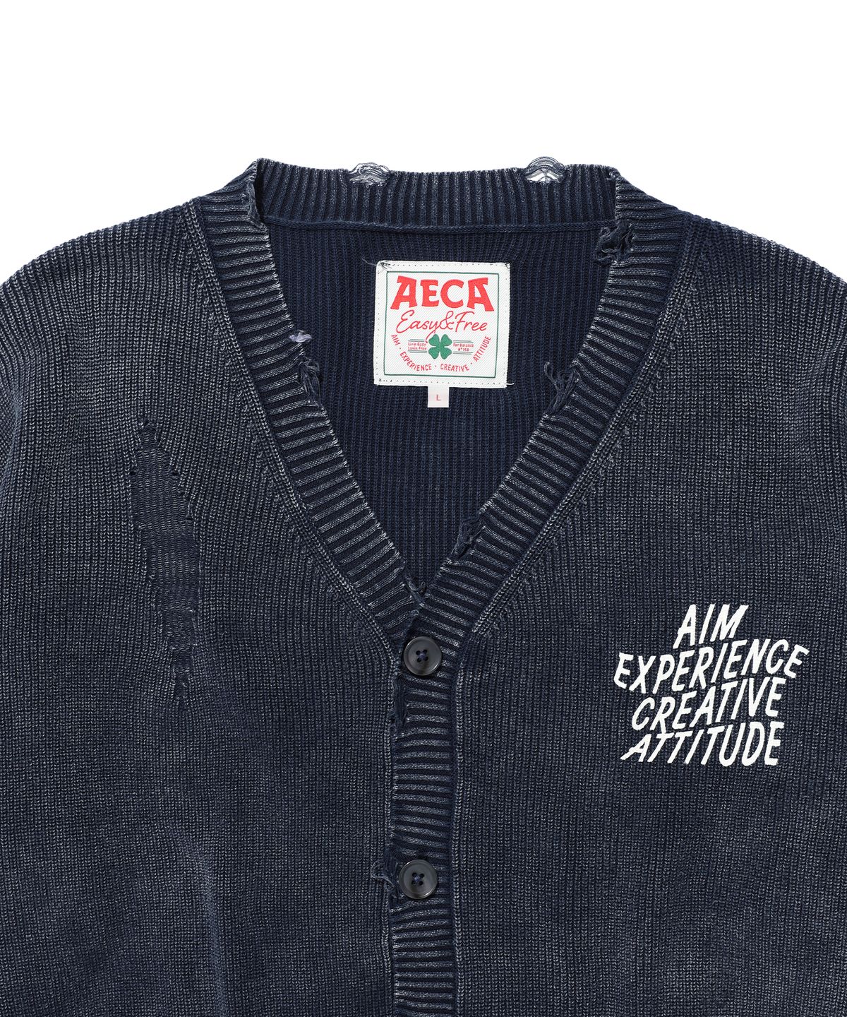 에이카화이트(AECA) WASHED DESTROYED CARDIGAN-NAVY