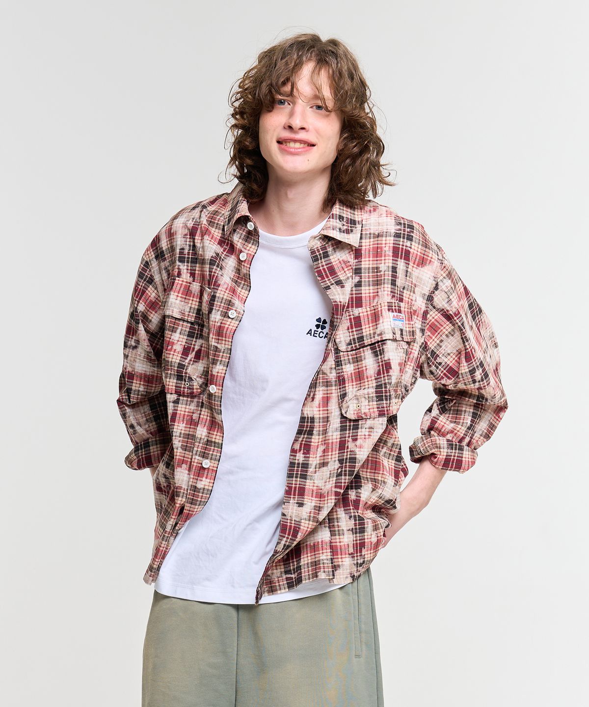 에이카화이트(AECA) FATIGUE CHECK SHIRTS-RED