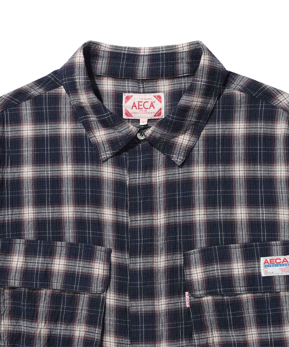 에이카화이트(AECA) FATIGUE CHECK SHIRTS-NAVY
