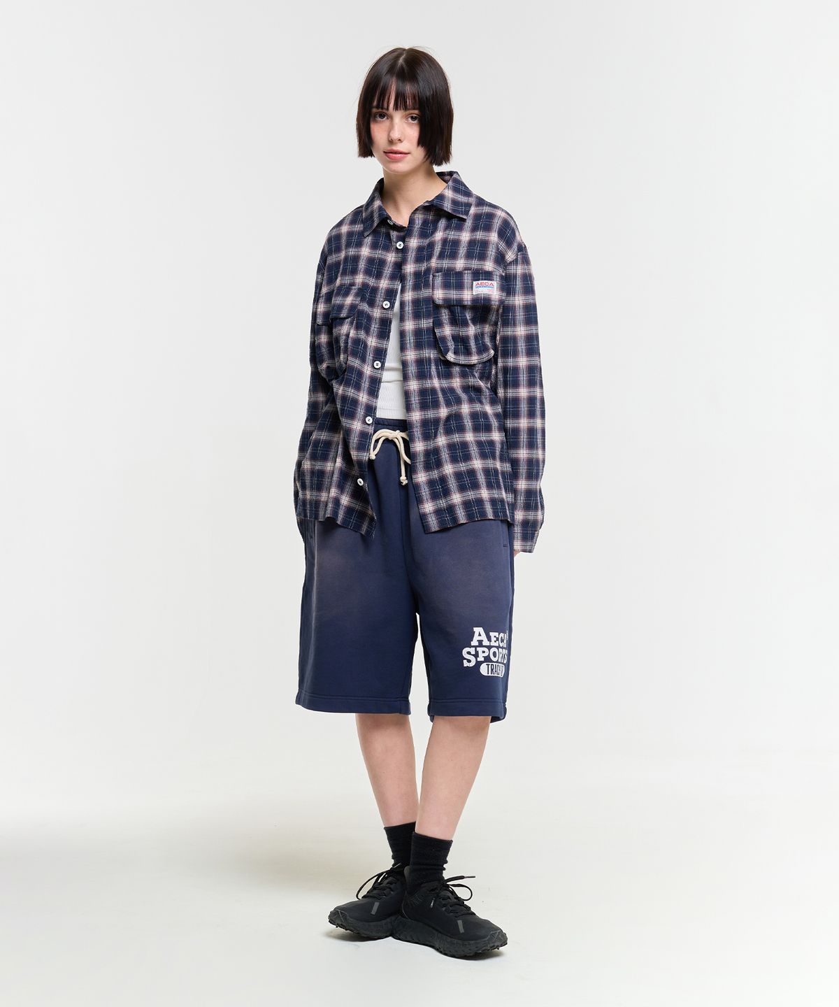 에이카화이트(AECA) FATIGUE CHECK SHIRTS-NAVY