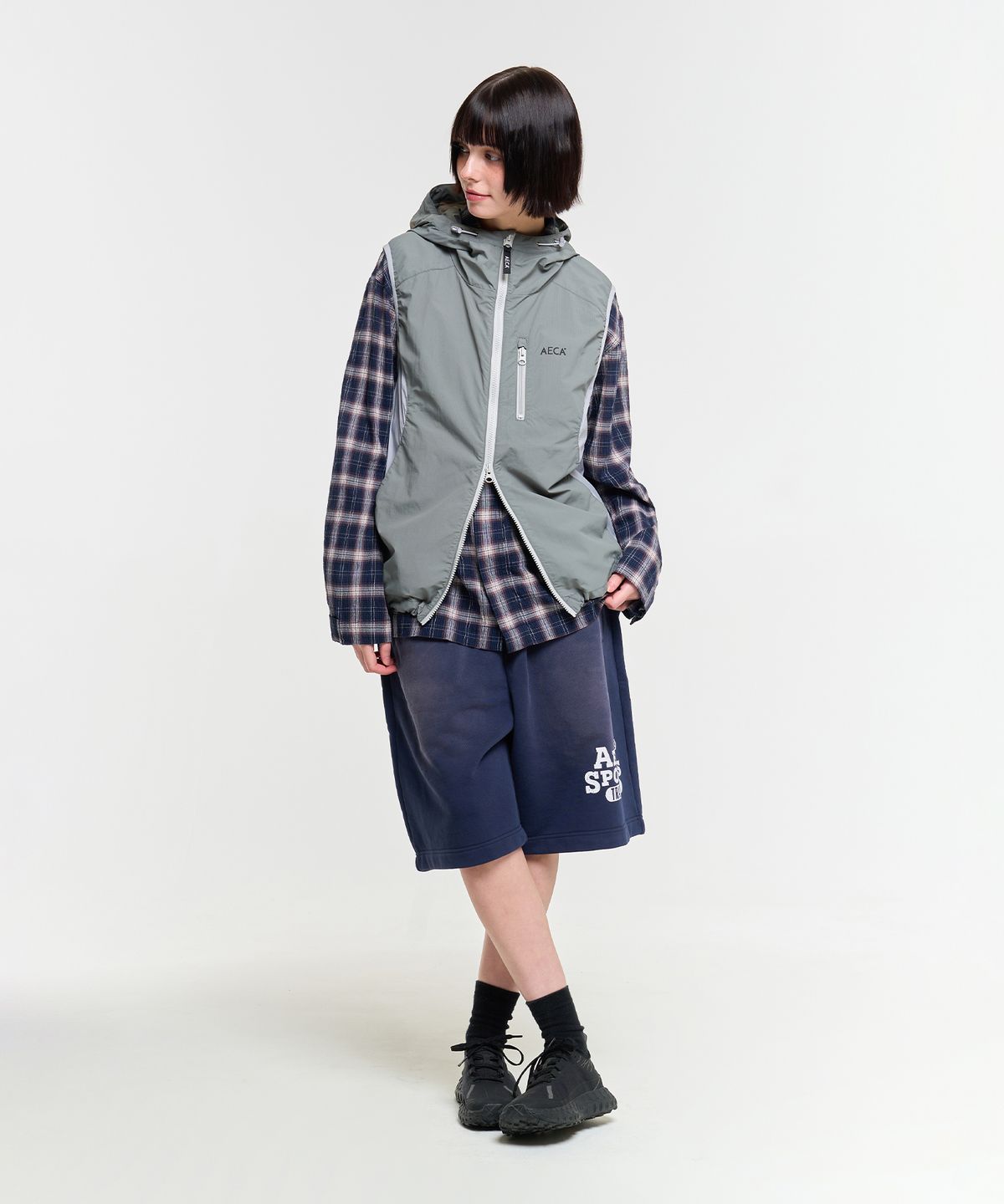 에이카화이트(AECA) FATIGUE CHECK SHIRTS-NAVY