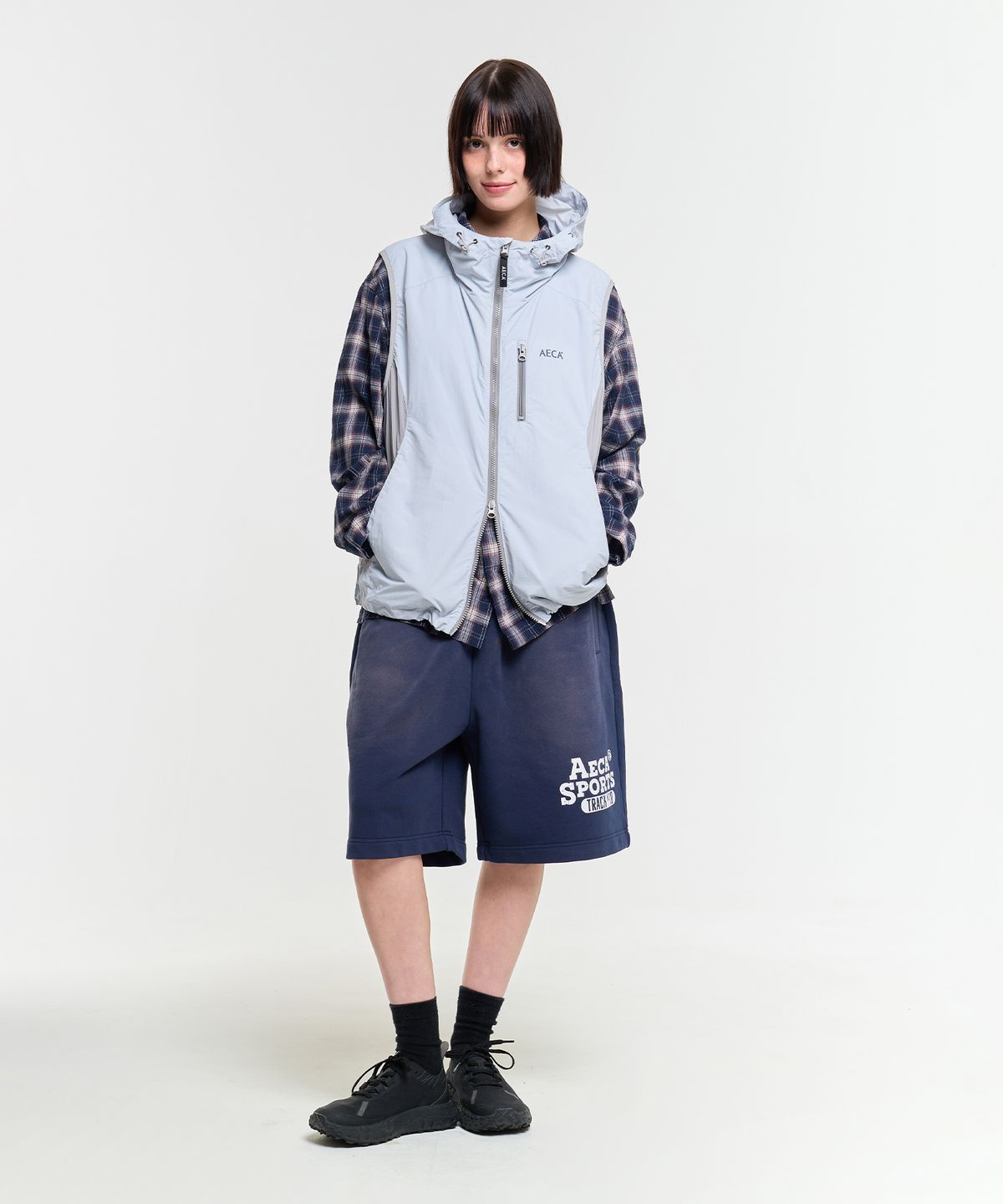 에이카화이트(AECA) FATIGUE CHECK SHIRTS-NAVY