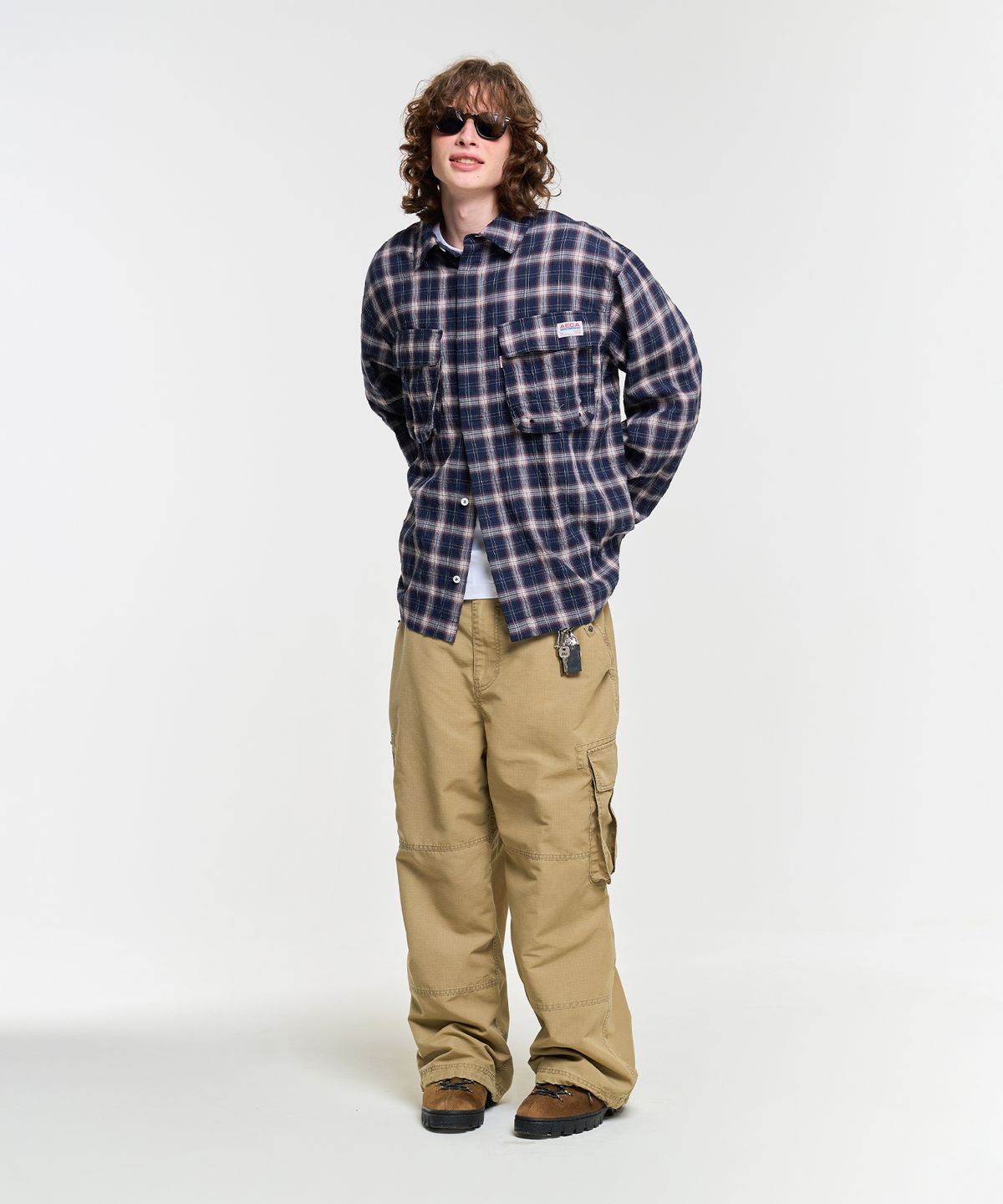 에이카화이트(AECA) FATIGUE CHECK SHIRTS-NAVY