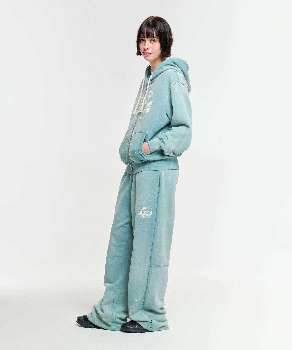 에이카화이트(AECA) AECA TRACK NO.10 PAINTED ZIP-UP HOODIE-GREEN