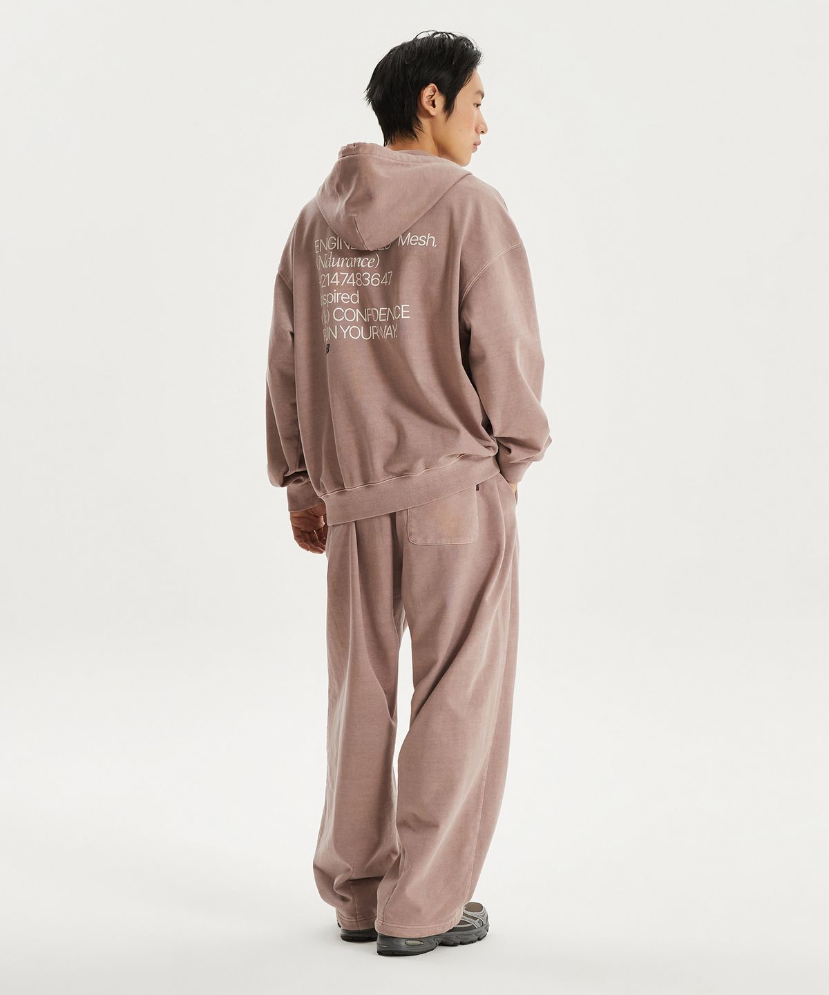 뉴발란스(NEW BALANCE) NBMDG11223 / UNI Ndurance 레터링 워시드 논기모 후드집업 (GRAY PINK)