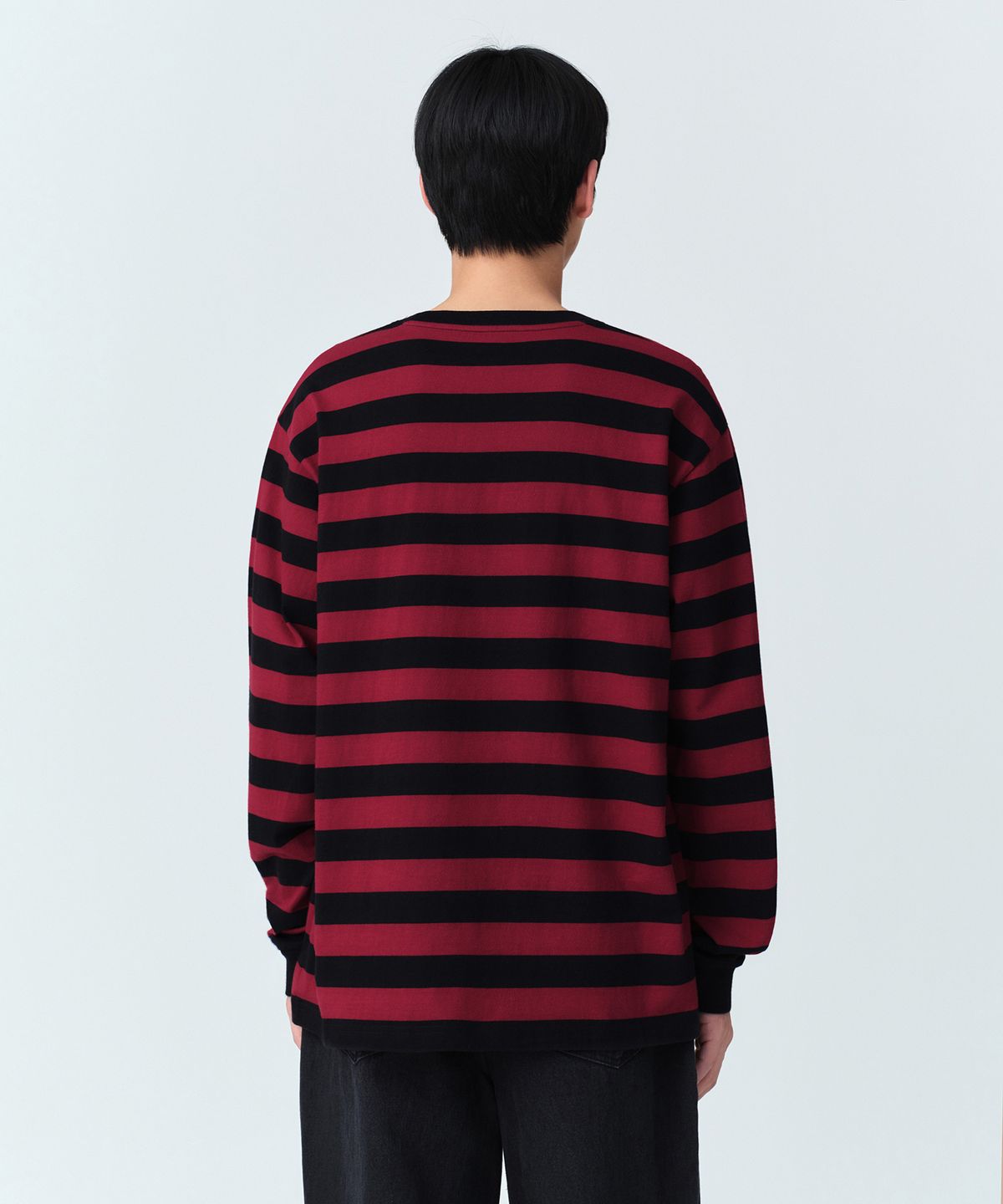 무신사 스탠다드(MUSINSA STANDARD) 볼드 스트라이프 긴소매 티셔츠 [블랙/레드]