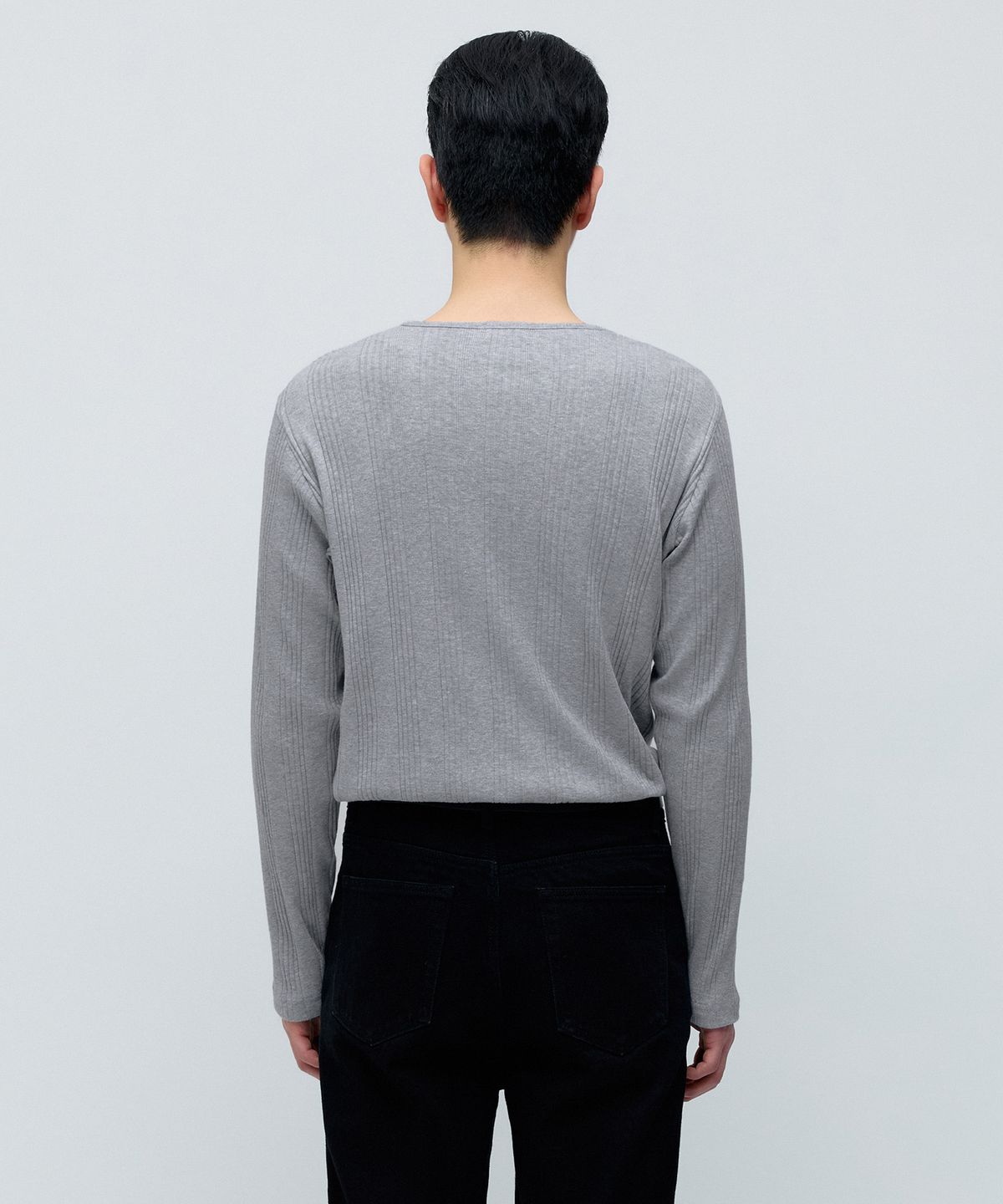 무신사 스탠다드(MUSINSA STANDARD) 멀티 리브드 헨리 넥 긴소매 티셔츠 [미디엄 그레이]