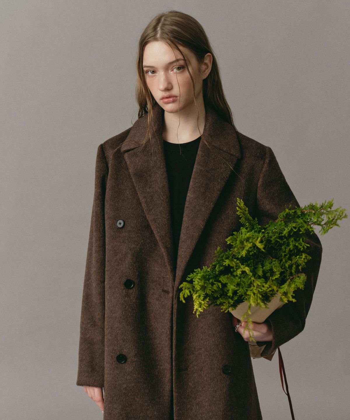 로시로우(LOSSYROW) Double-Breasted Long Coat Brown