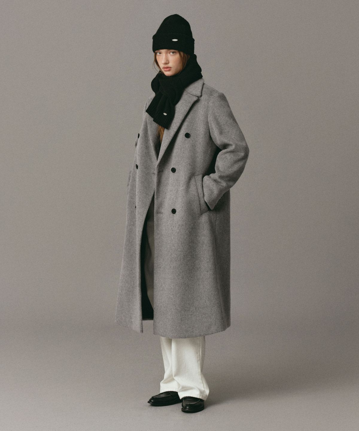 로시로우(LOSSYROW) Double-Breasted Long Coat Gray
