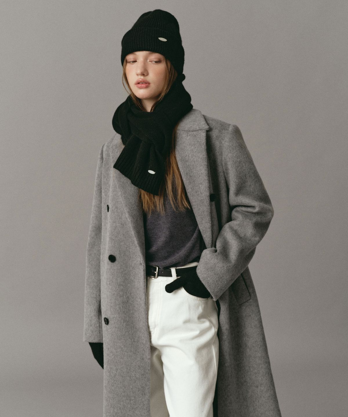 로시로우(LOSSYROW) Double-Breasted Long Coat Gray