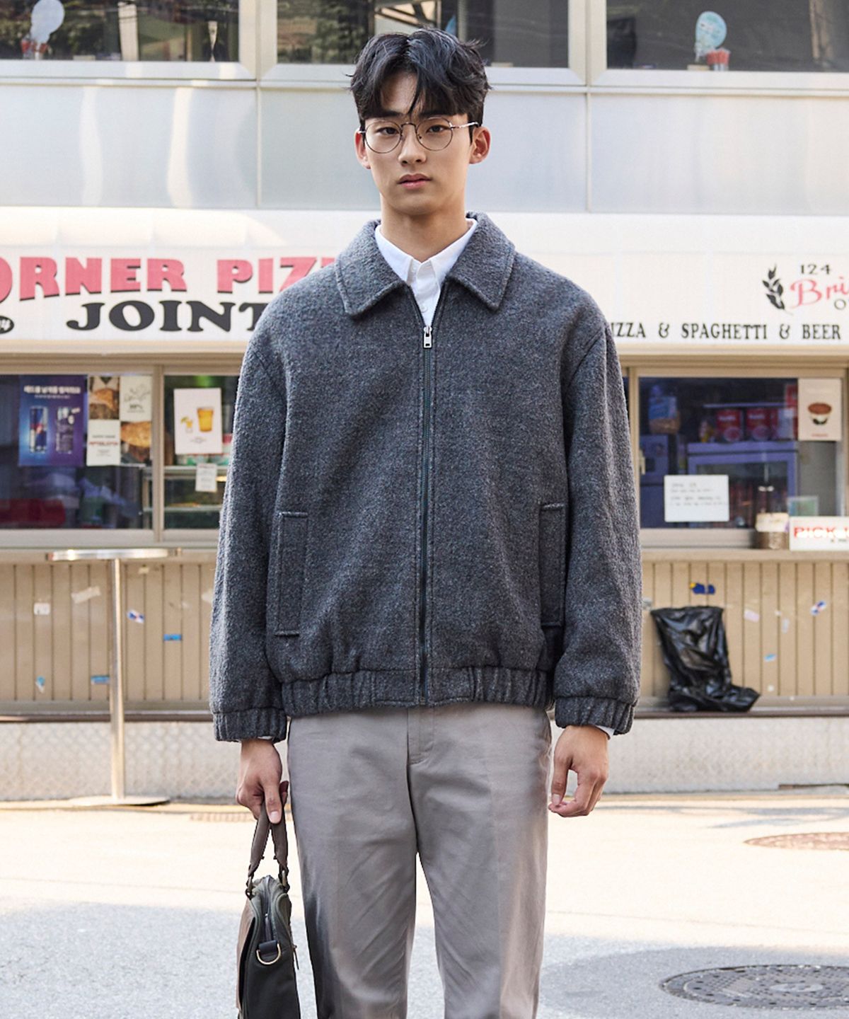에스티코(STCO) DIEMS 부클 울 혼방 블루종 차콜 (세미오버핏)_LJPVD63NSC