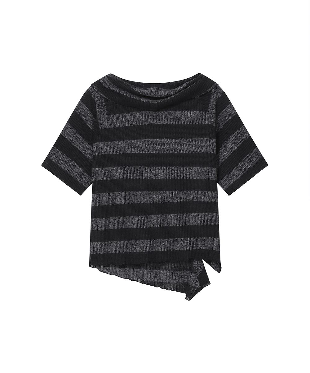 MUSINSA | MISEKI SEOUL Diagonal crochet knit top STRIPE