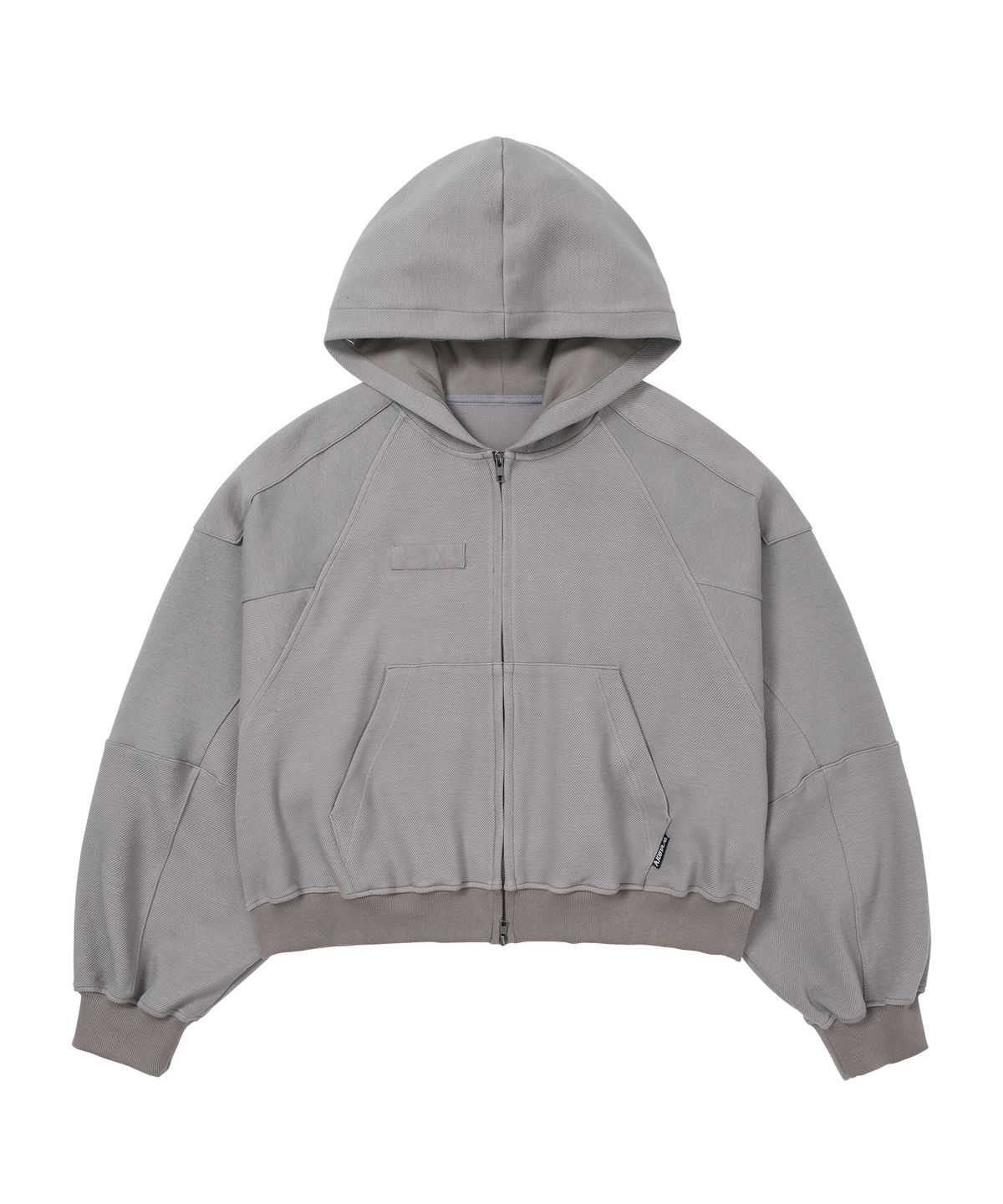 아조바이아조(AJOBYAJO) [POG:SERVICE x AJOBYAJO] Inside Out Panel Cropped Zip-Up Hoodie [GREY]