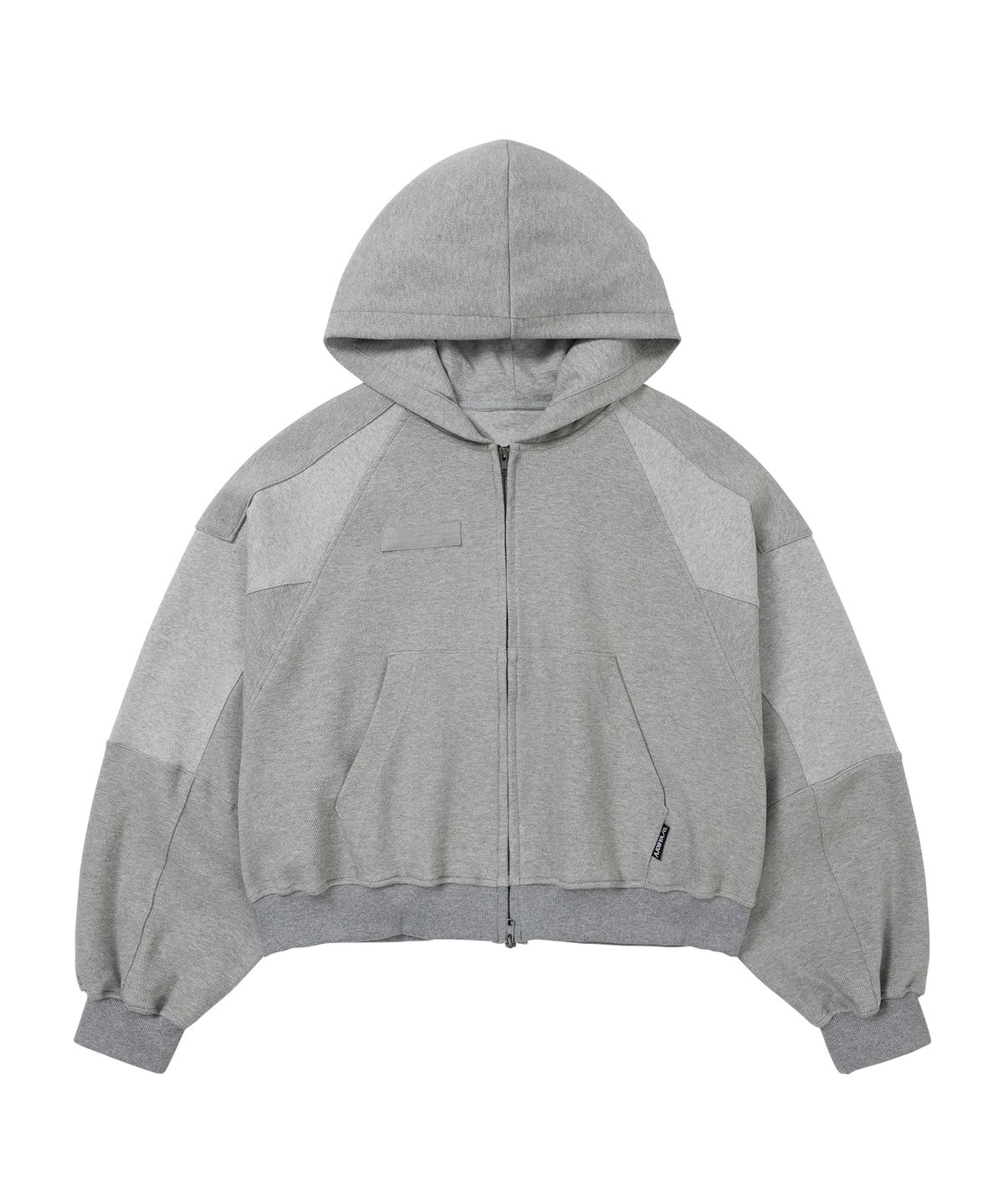 아조바이아조(AJOBYAJO) [POG:SERVICE x AJOBYAJO] Inside Out Panel Cropped Zip-Up Hoodie [MELANGE GREY]