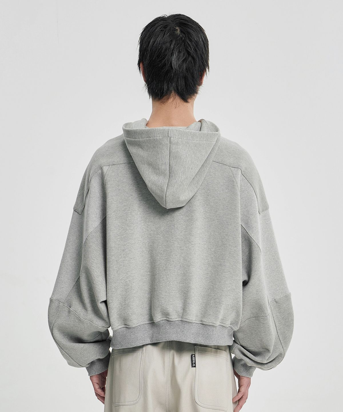 아조바이아조(AJOBYAJO) [POG:SERVICE x AJOBYAJO] Inside Out Panel Cropped Zip-Up Hoodie [MELANGE GREY]