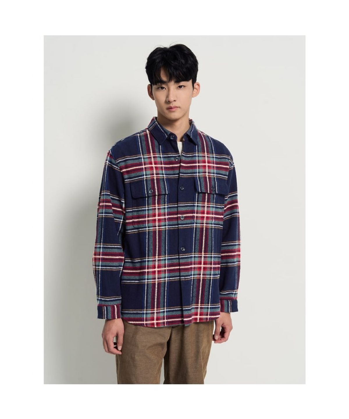 빈폴 멘(BEANPOLE MEN) 크리스마스 체크 아우터형 셔츠  네이비