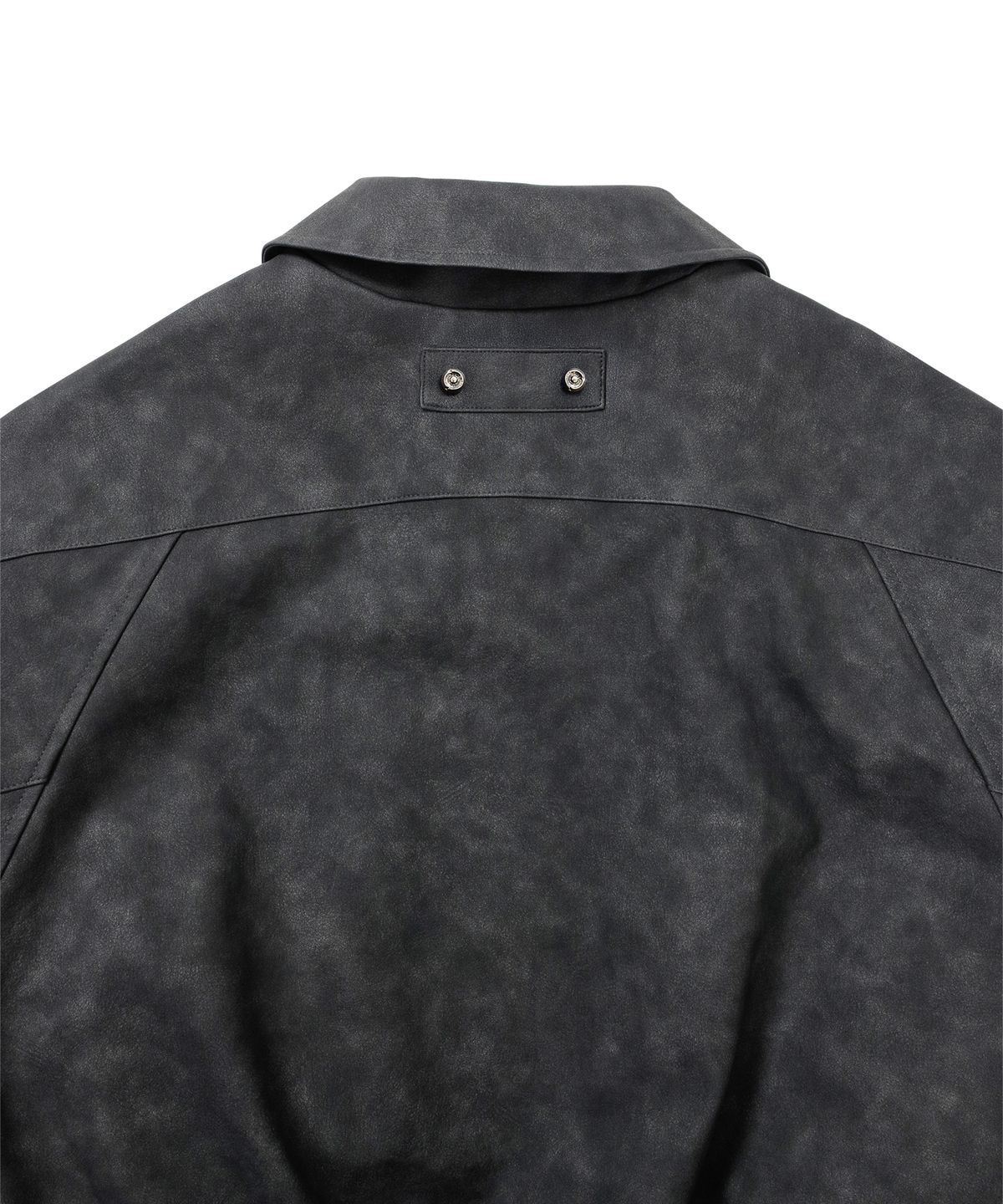 아조바이아조(AJOBYAJO) [POG:SERVICE x AJOBYAJO] Faded Panel Faux Leather Jacket [BLACK]