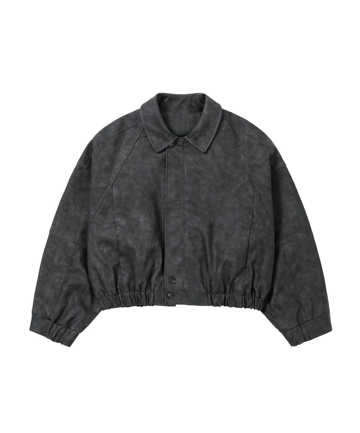 아조바이아조(AJOBYAJO) [POG:SERVICE x AJOBYAJO] Faded Panel Faux Leather Jacket [BLACK]