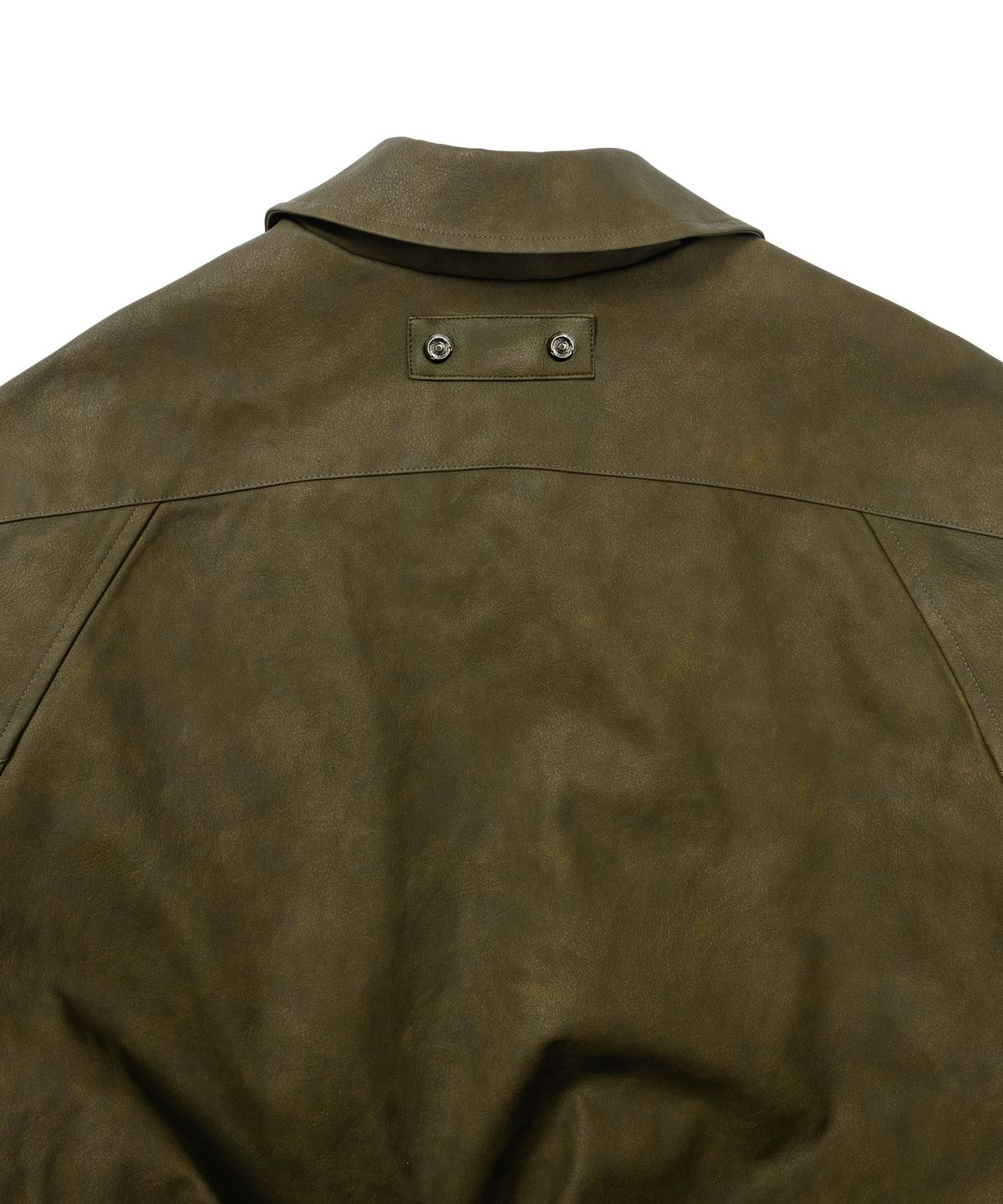 아조바이아조(AJOBYAJO) [POG:SERVICE x AJOBYAJO] Faded Panel Faux Leather Jacket [KHAKI]