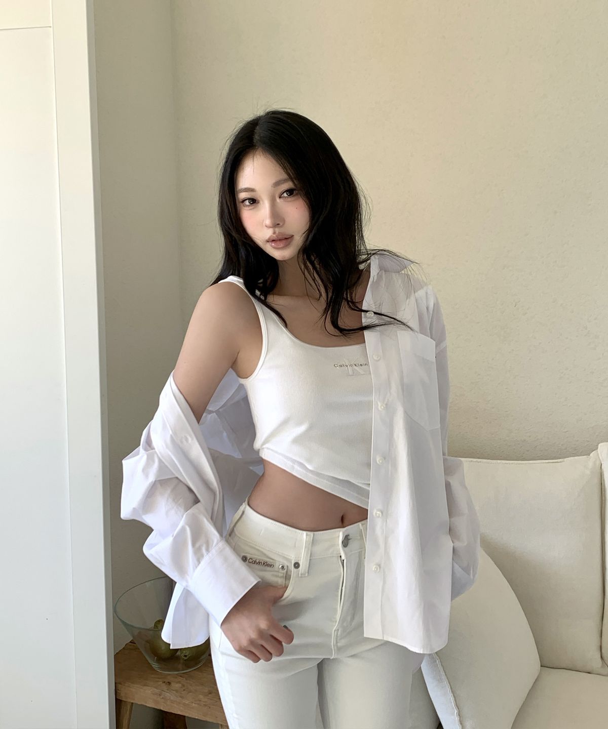 캘빈클라인 진(CALVIN KLEIN JEANS) 여성 모노로고 스쿱 립 탱크탑 47A804G YAA