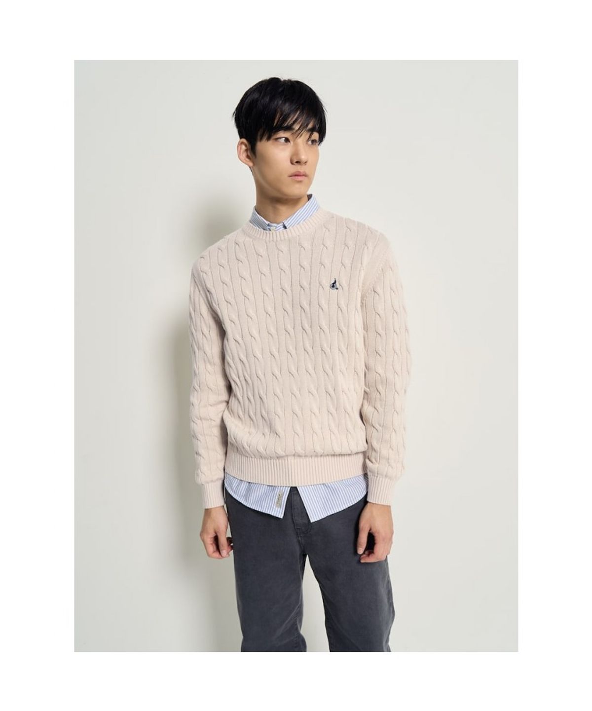 빈폴 멘(BEANPOLE MEN) 남녀공용 코튼 케이블 니트  아이보리