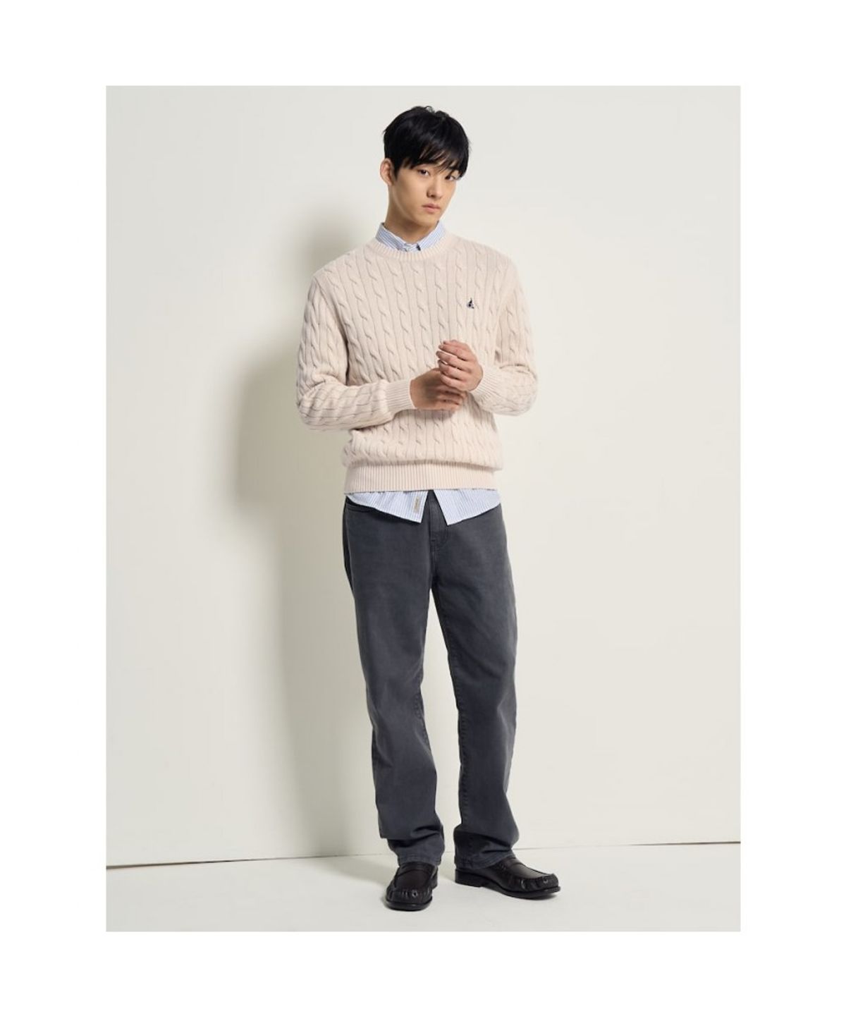 빈폴 멘(BEANPOLE MEN) 남녀공용 코튼 케이블 니트  아이보리