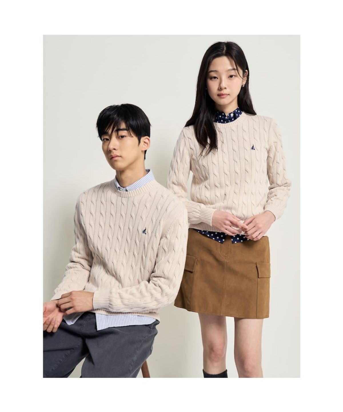 빈폴 멘(BEANPOLE MEN) 남녀공용 코튼 케이블 니트  아이보리