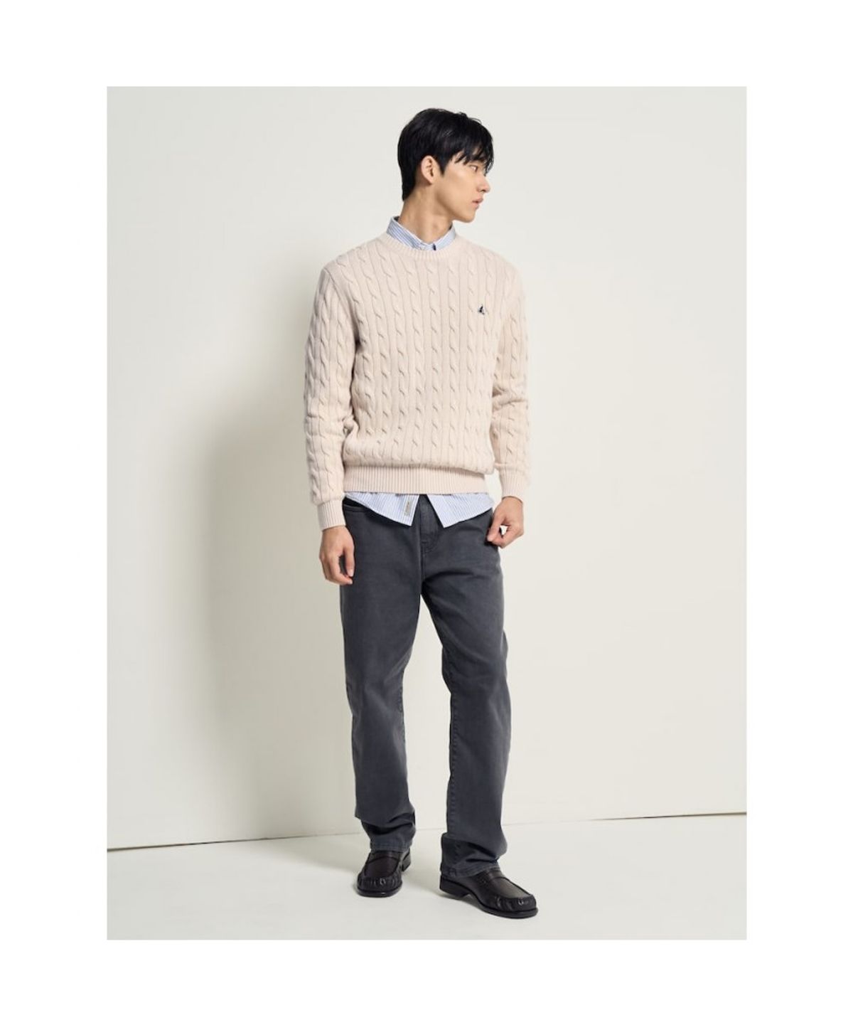 빈폴 멘(BEANPOLE MEN) 남녀공용 코튼 케이블 니트  아이보리