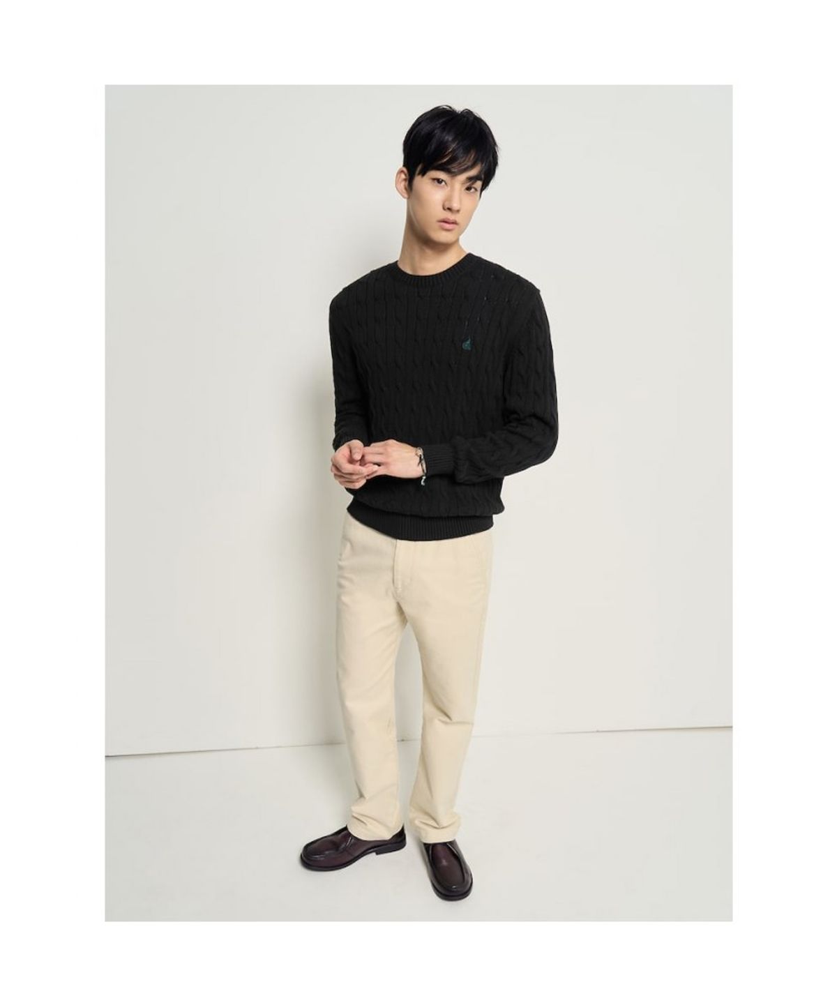 빈폴 멘(BEANPOLE MEN) 남녀공용 코튼 케이블 니트  블랙
